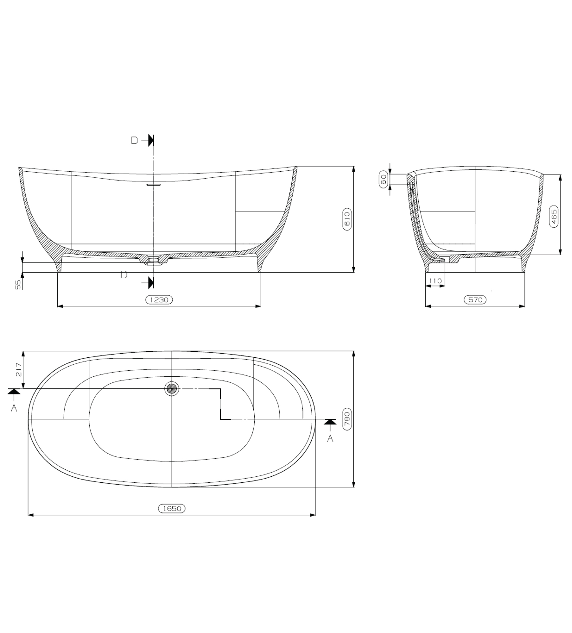Domus Living Ulpia 1650mm Freestanding Bath, Matte Black