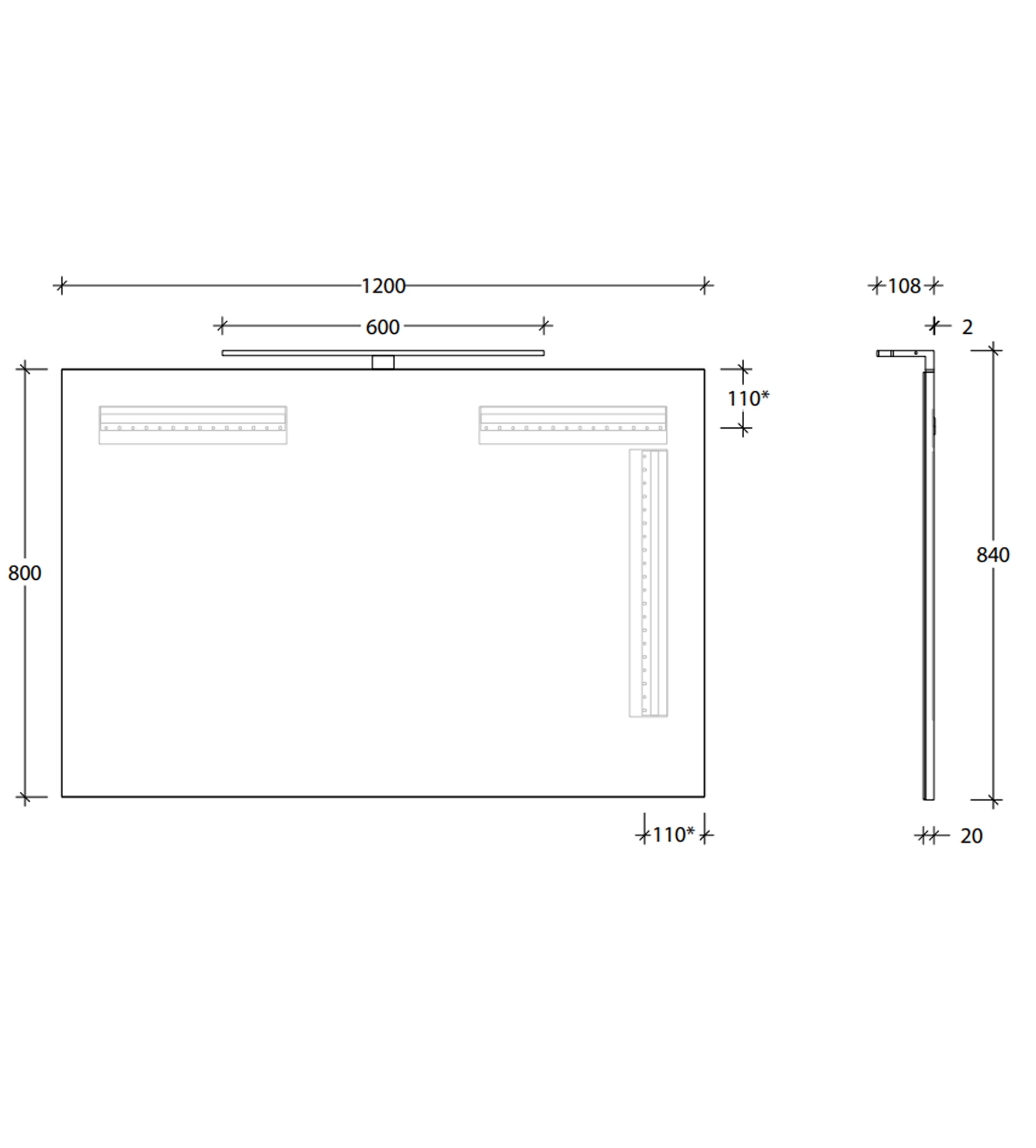 ADP Daylight 1200 x 800mm Wall Mirror with Overhead LED, Chrome