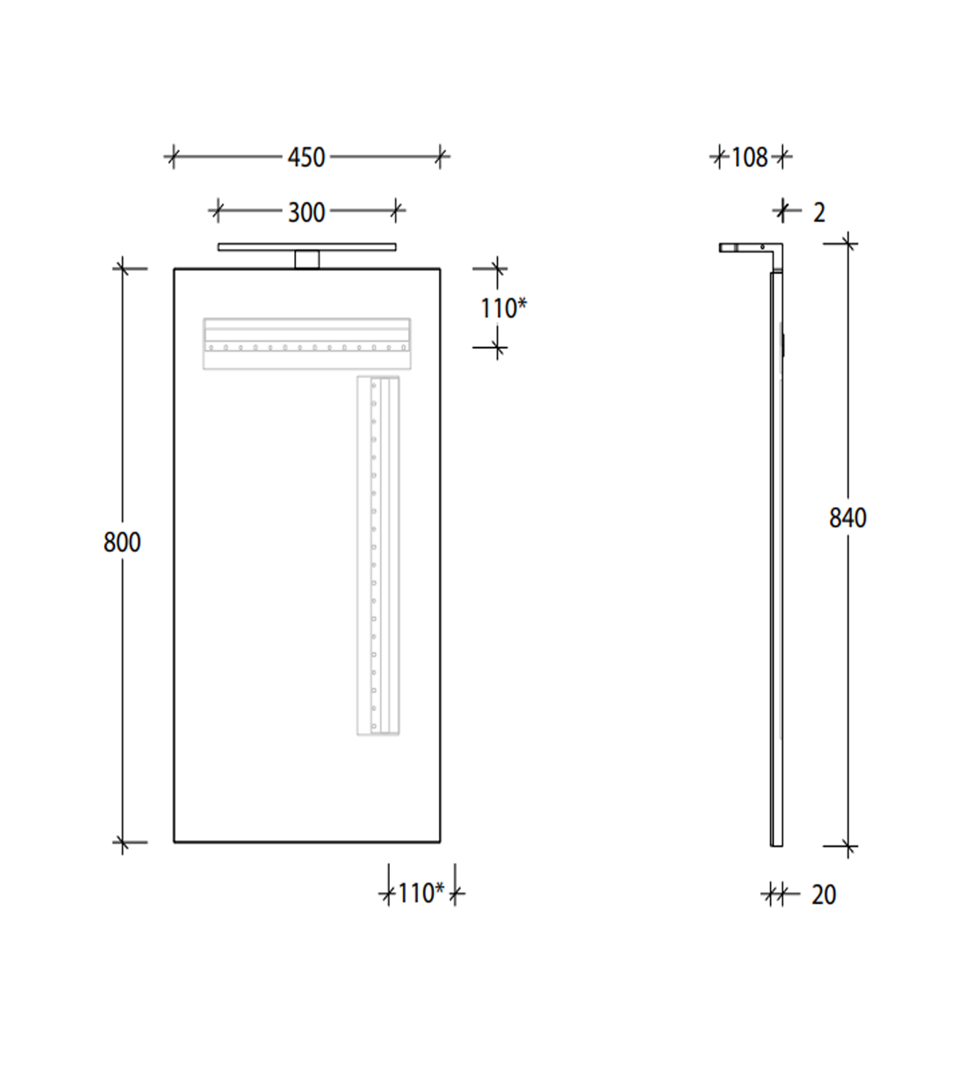 ADP Daylight 450mm Wall Mirror with Overhead LED, Chrome