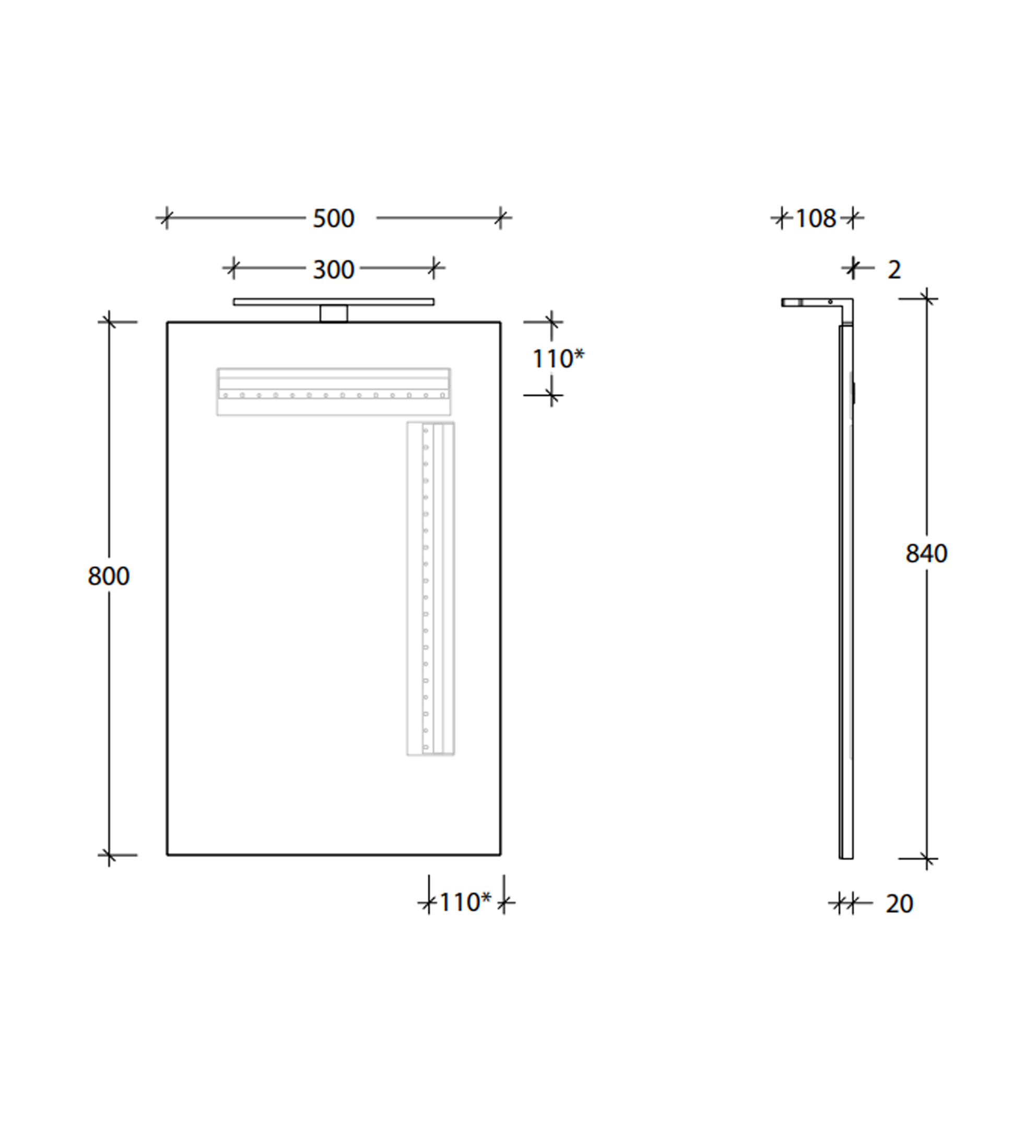 ADP Daylight 500 x 800mm Wall Mirror with Overhead LED, Matte Black