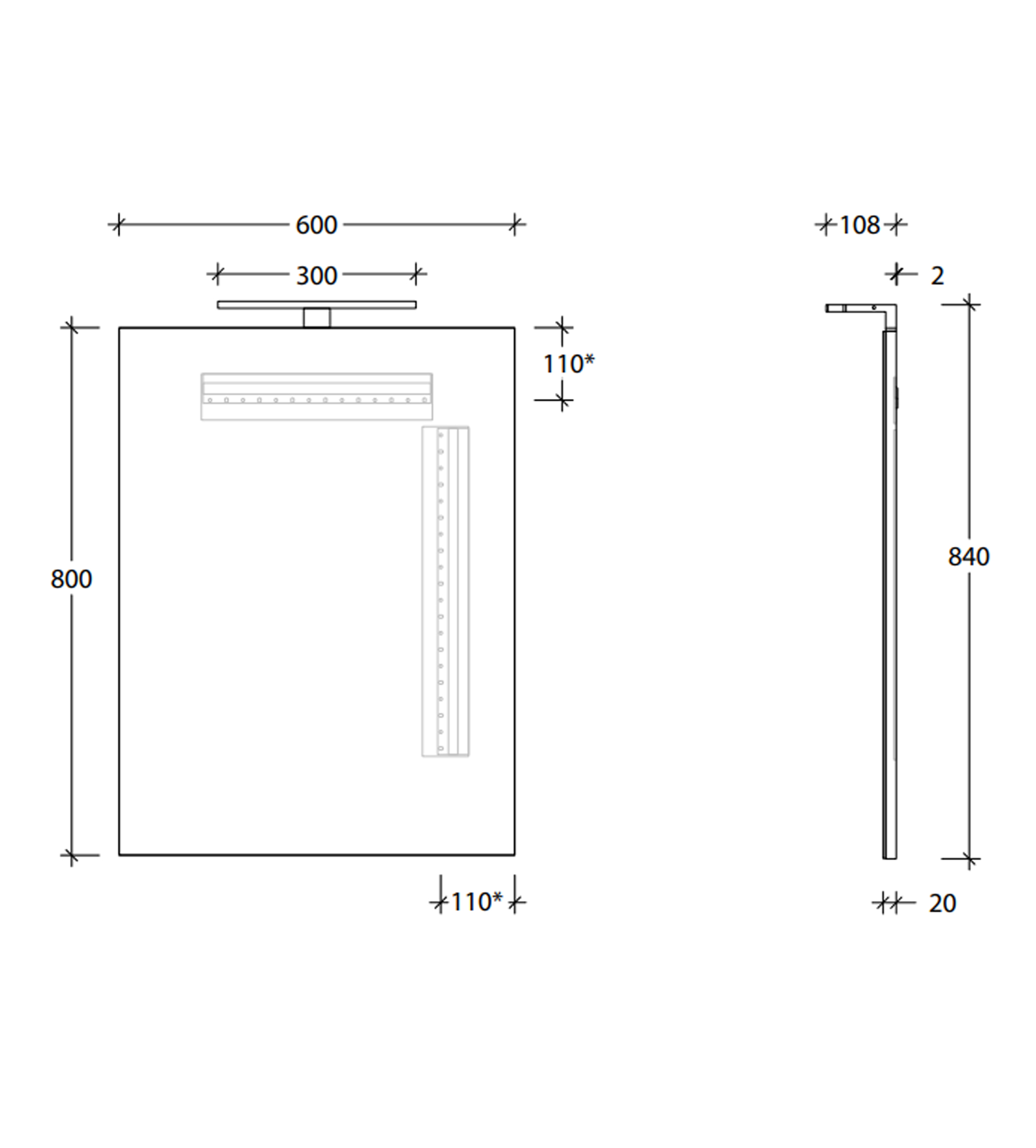ADP Daylight 600 x 800mm Wall Mirror with Overhead LED, Matte Black