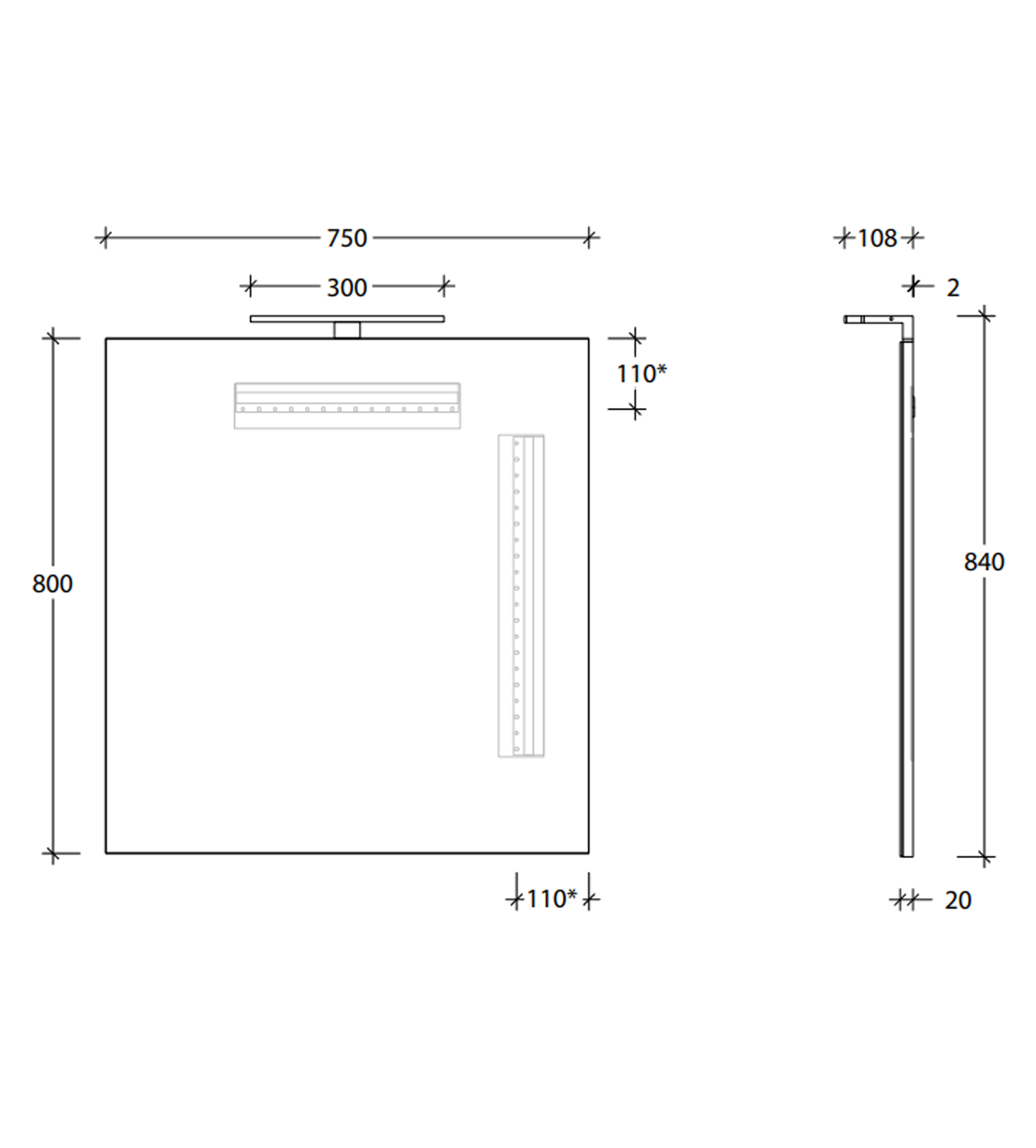 ADP Daylight 750 x 800mm Wall Mirror with Overhead LED, Chrome