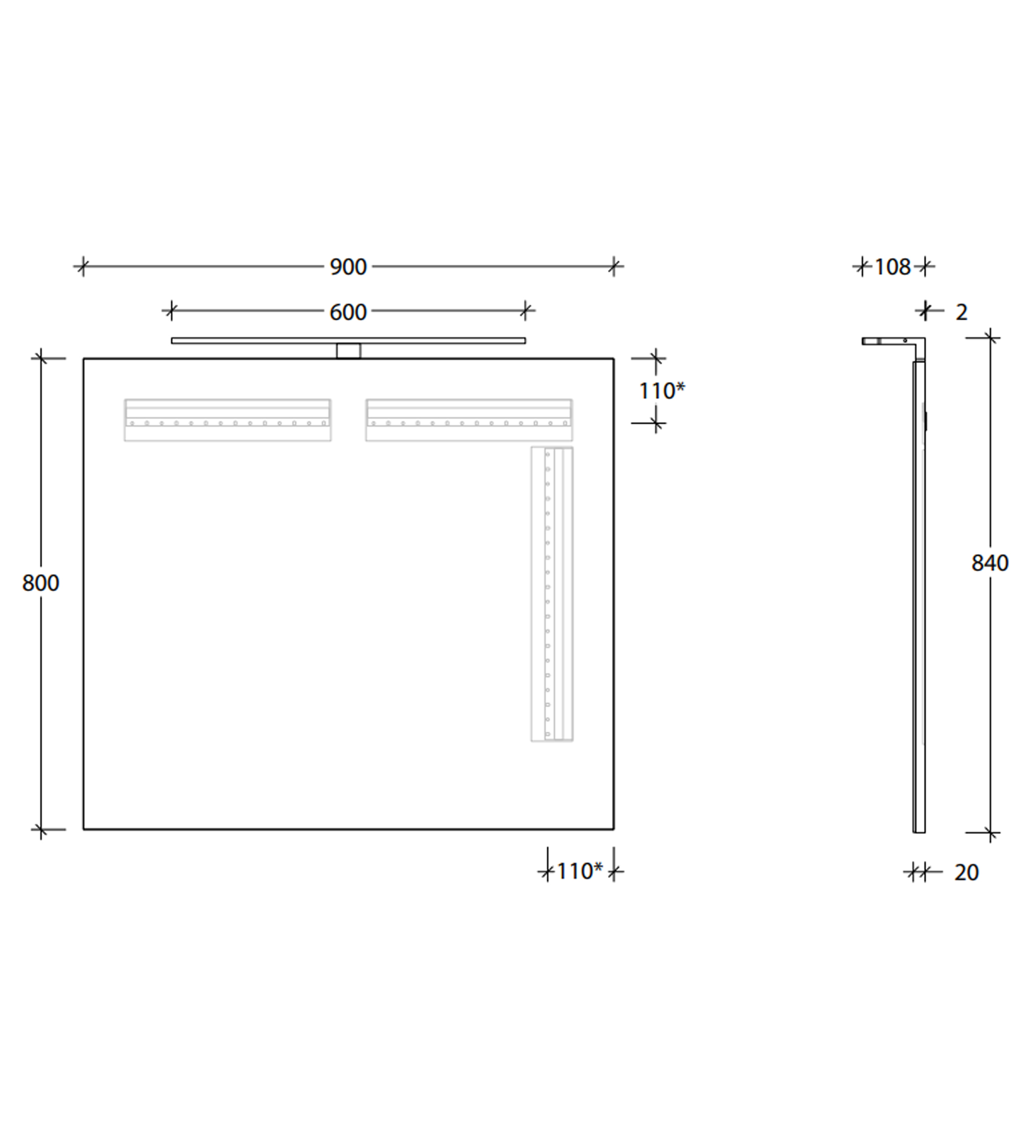 ADP Daylight 900 x 800mm Wall Mirror with Overhead LED, Matte Black