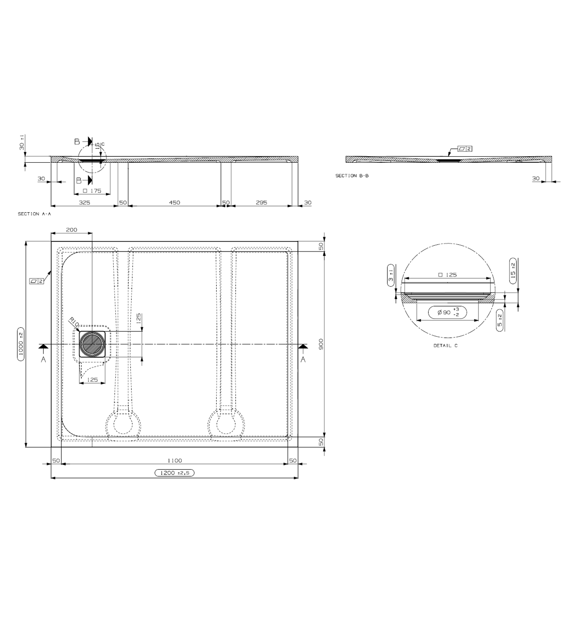 Domus Living Pietra 1000 x 1200mm Shower Floor, Matte Cappuccino