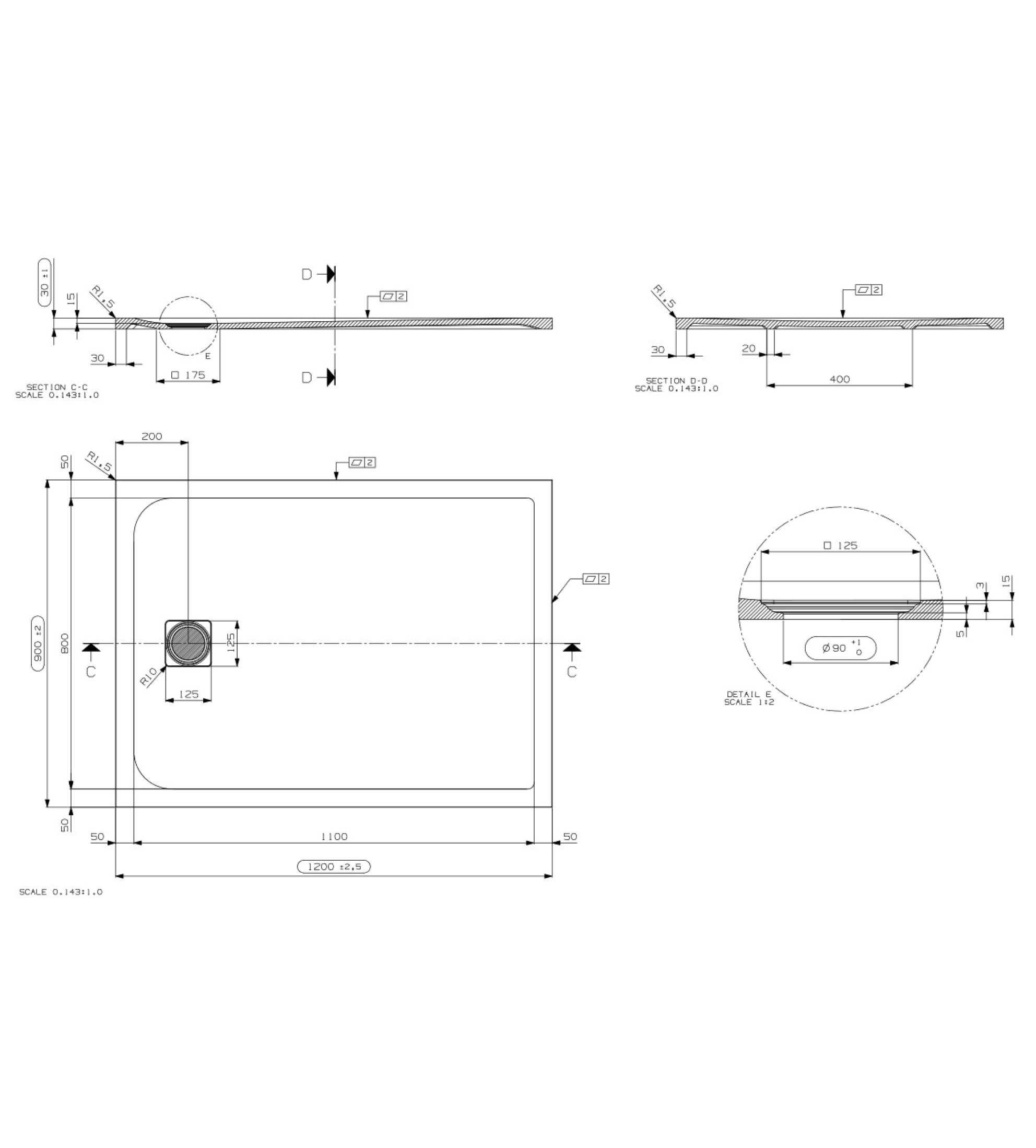 Domus Living Pietra 900 x 1200mm Shower Floor, Matte Cappuccino