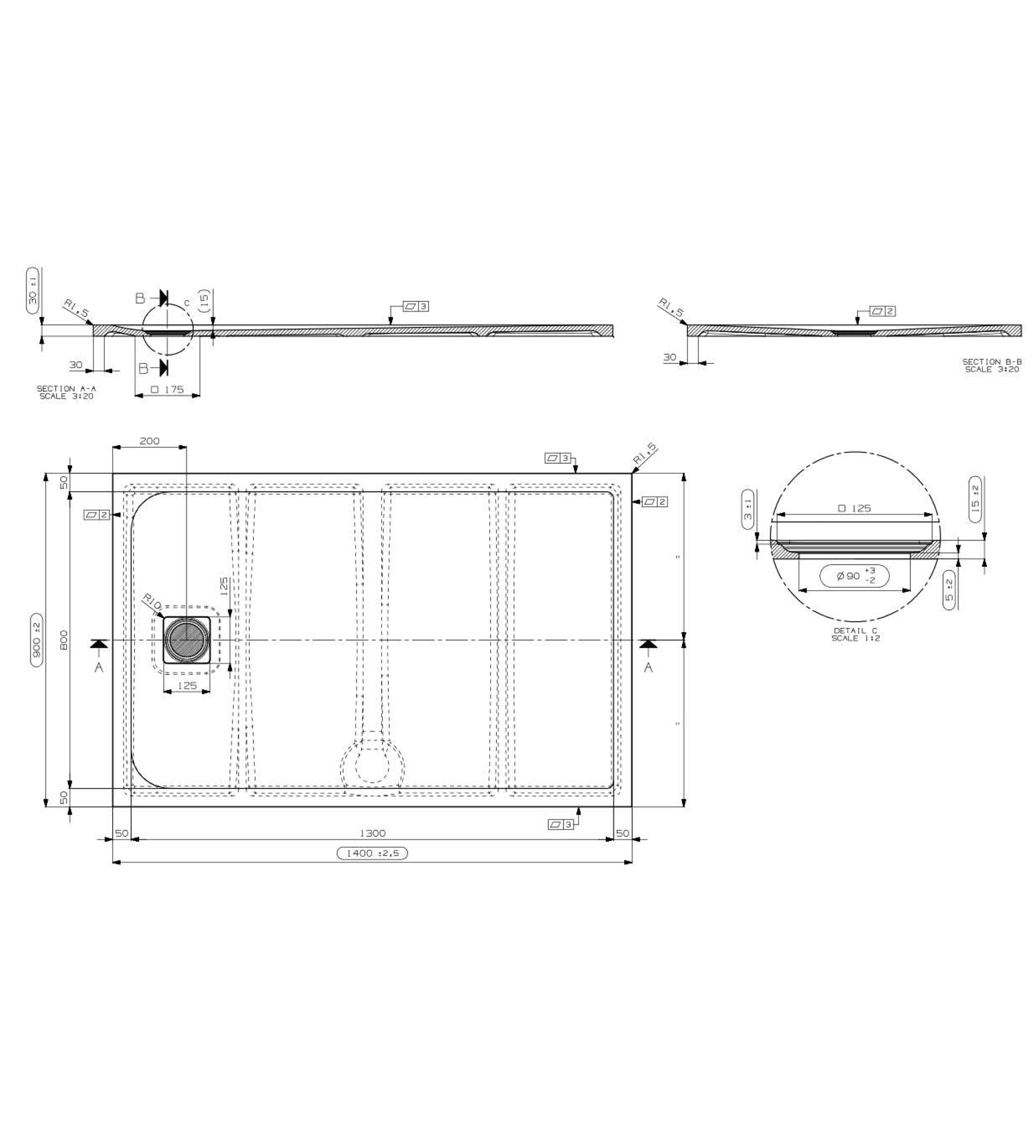 Domus Living Pietra 900 x 1400mm Shower Floor, Matte Cappuccino