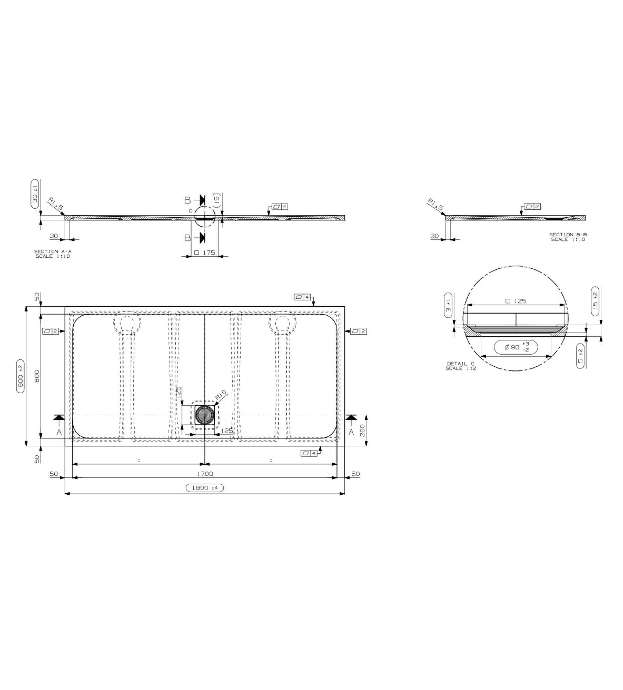 Domus Living Pietra 1800 x 900mm Shower Floor, Matte Light Grey