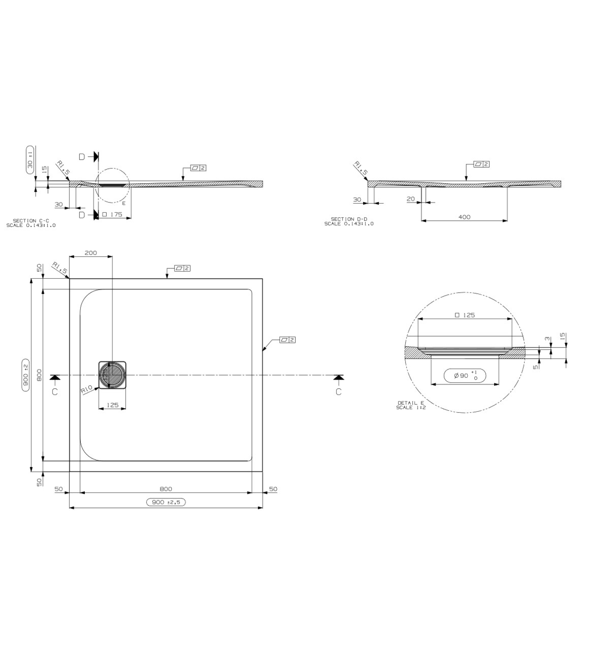 Domus Living Pietra 900 x 900mm Shower Floor, Matte Cappuccino
