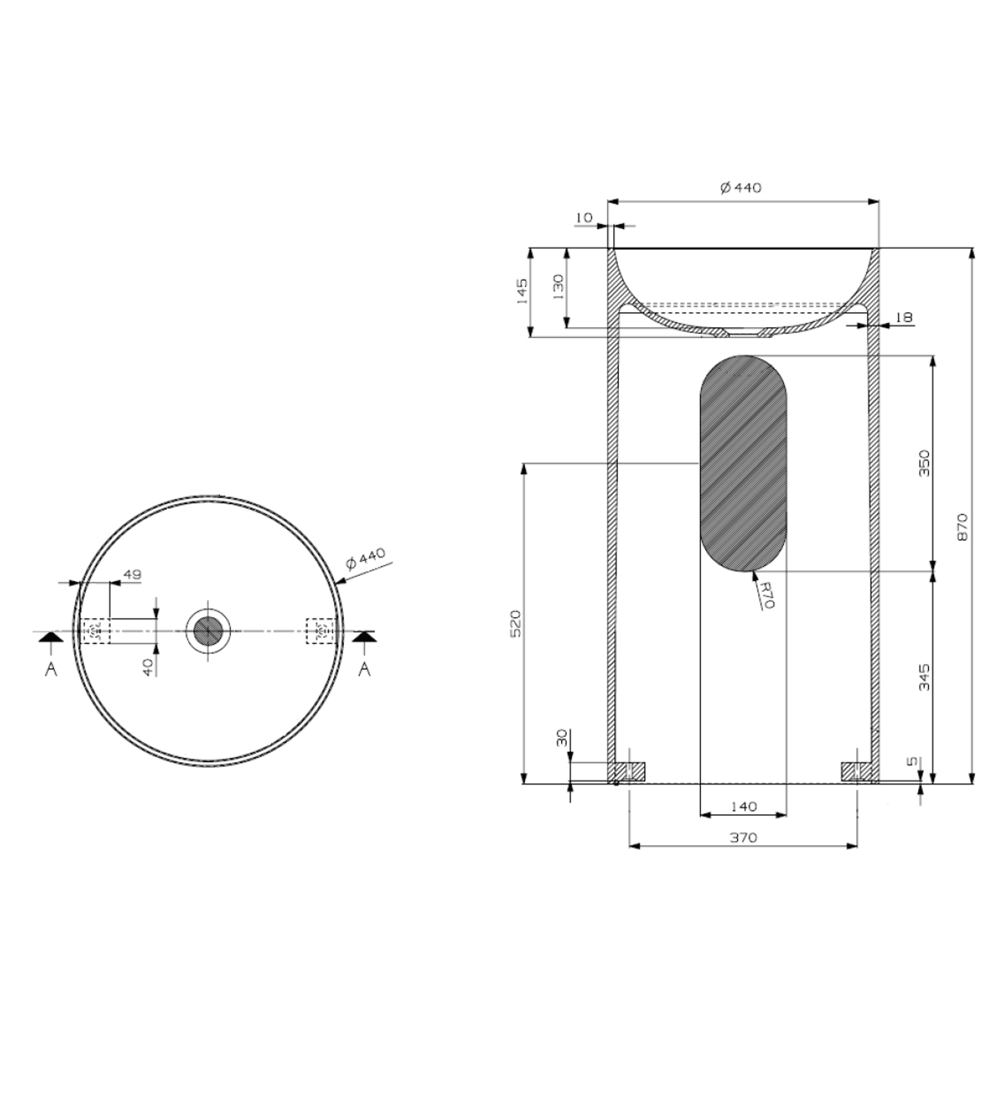Domus Living Colonna Round 0 440mm Freestanding Basin, Matte Grey
