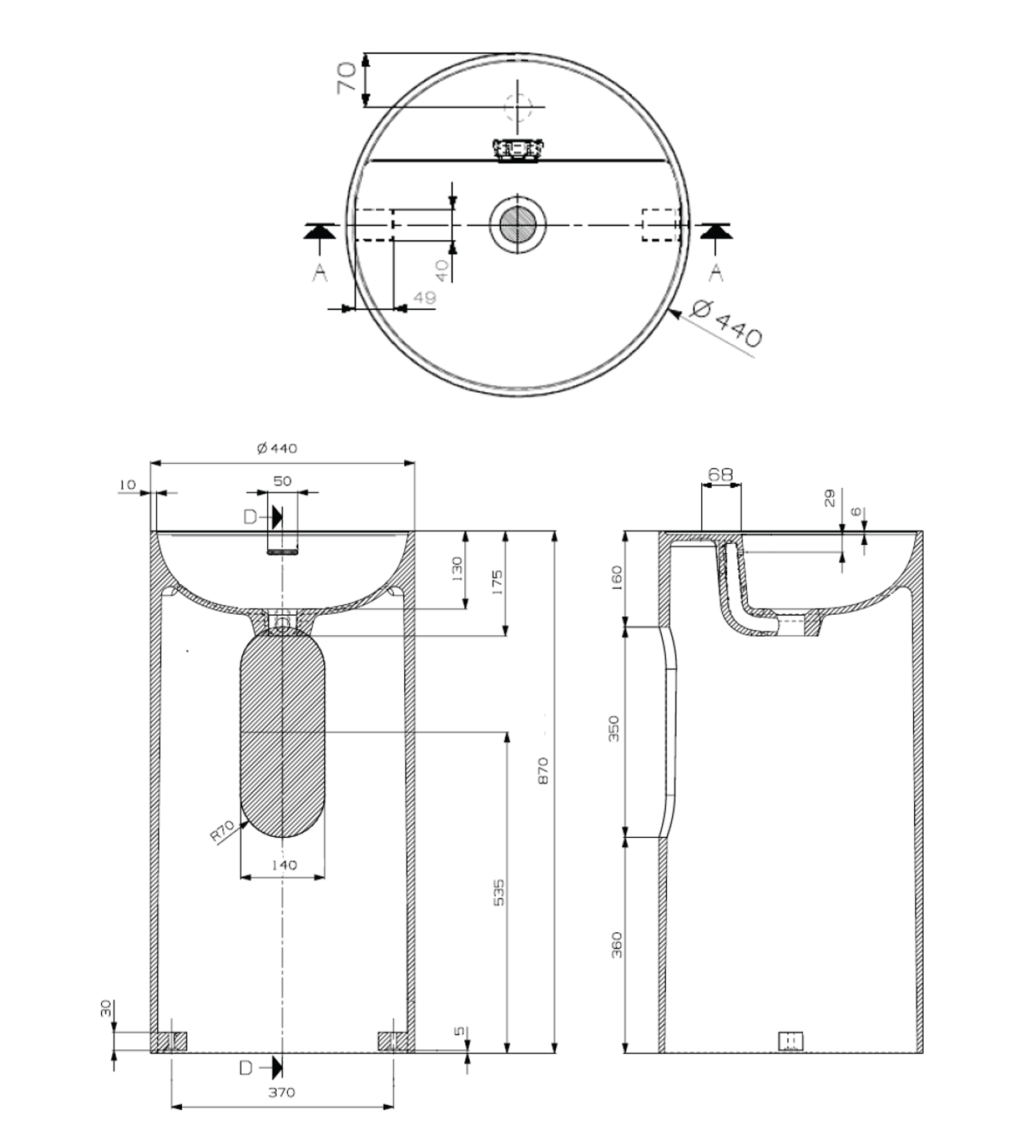 Domus Living Colonna Round X 440mm Freestanding Basin, Matte Grey