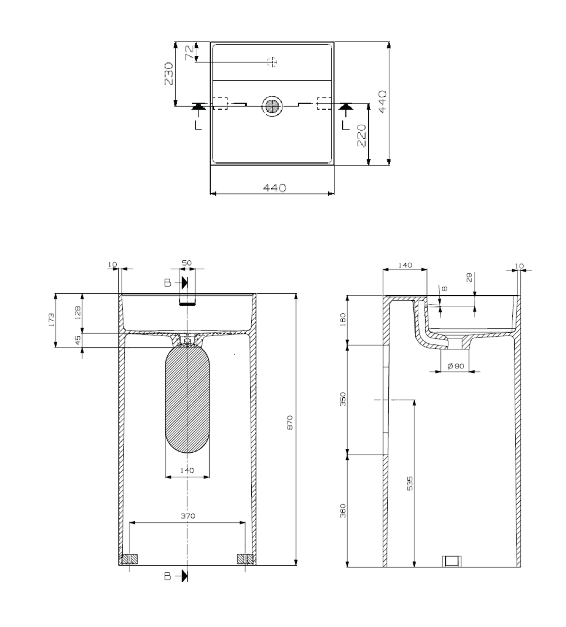 Domus Living Colonna Square X 440mm Freestanding Basin, Matte Grey
