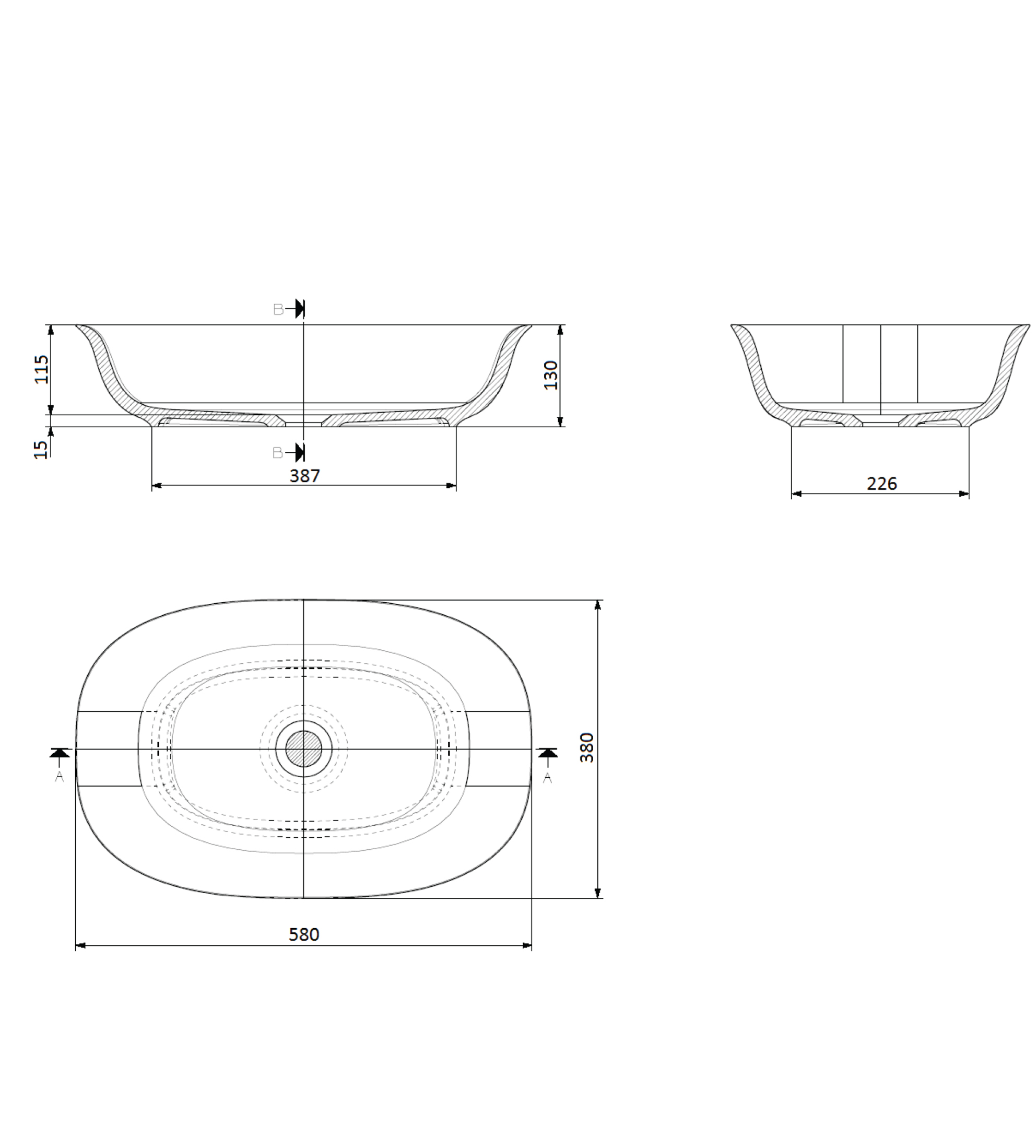 Domus Living Caria 580mm Above Counter Basin, Matte White