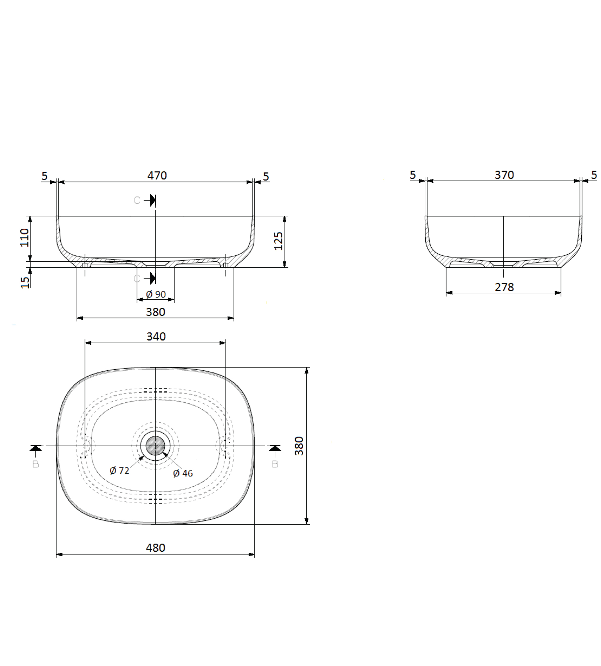 Domus Living Moderno 480mm Above Counter Basin, Matte White