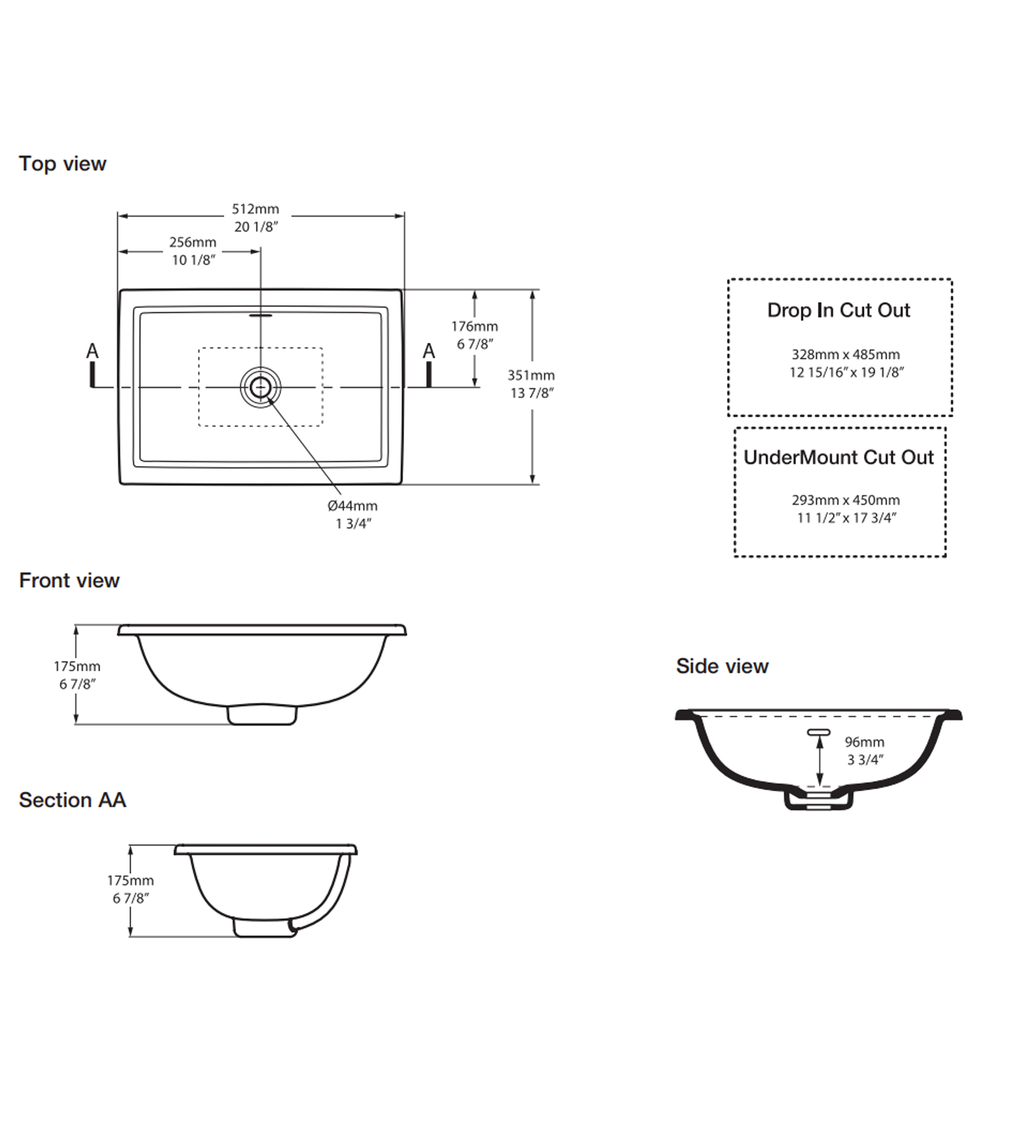 Victoria & Albert Pembroke 52 Stone Inset Basin 512 x 351 x 175mm, with Overflow, Gloss White