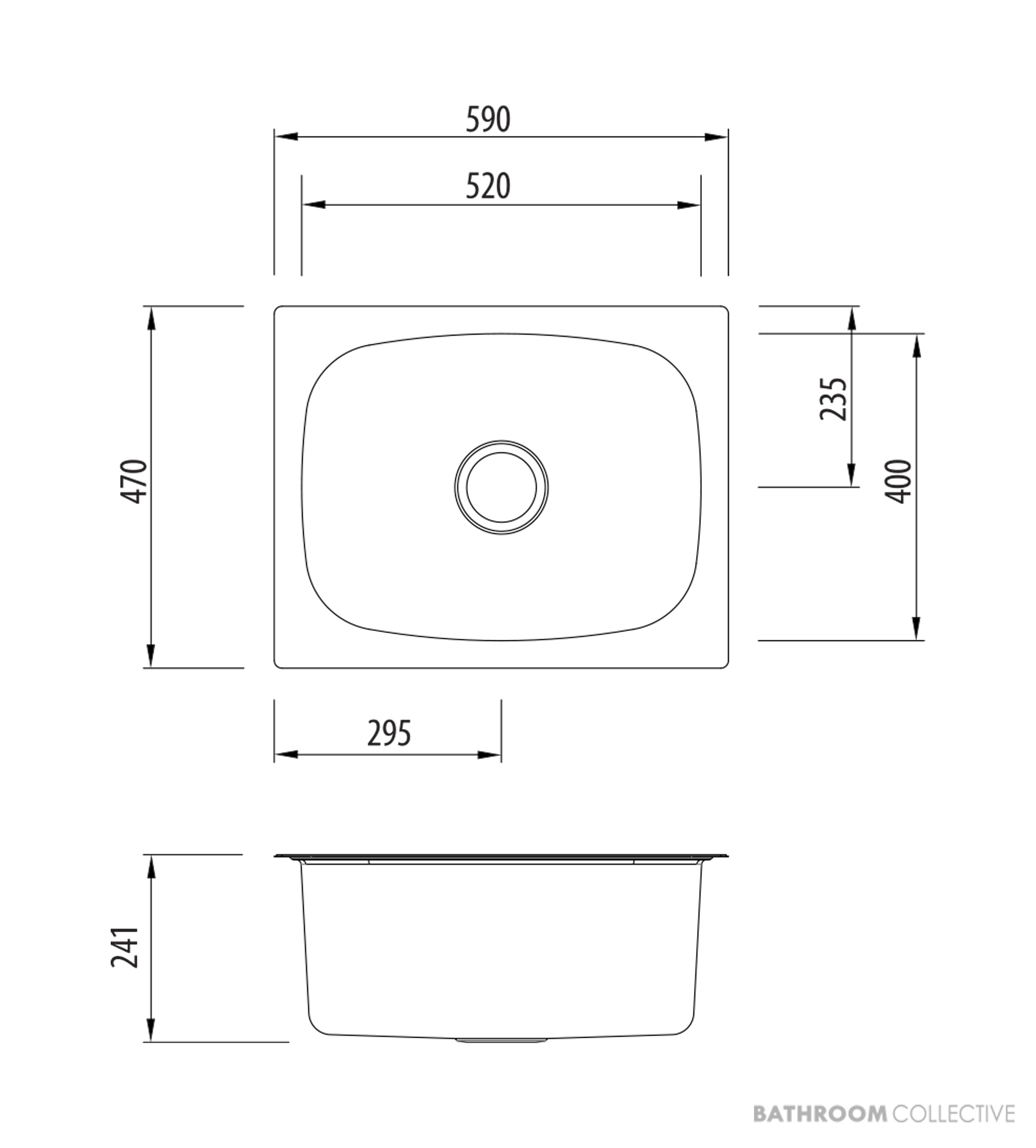 Oliveri Laundry Undermount Single Bowl Sink 45 Litre Tub 590mm, Stainless DU490U