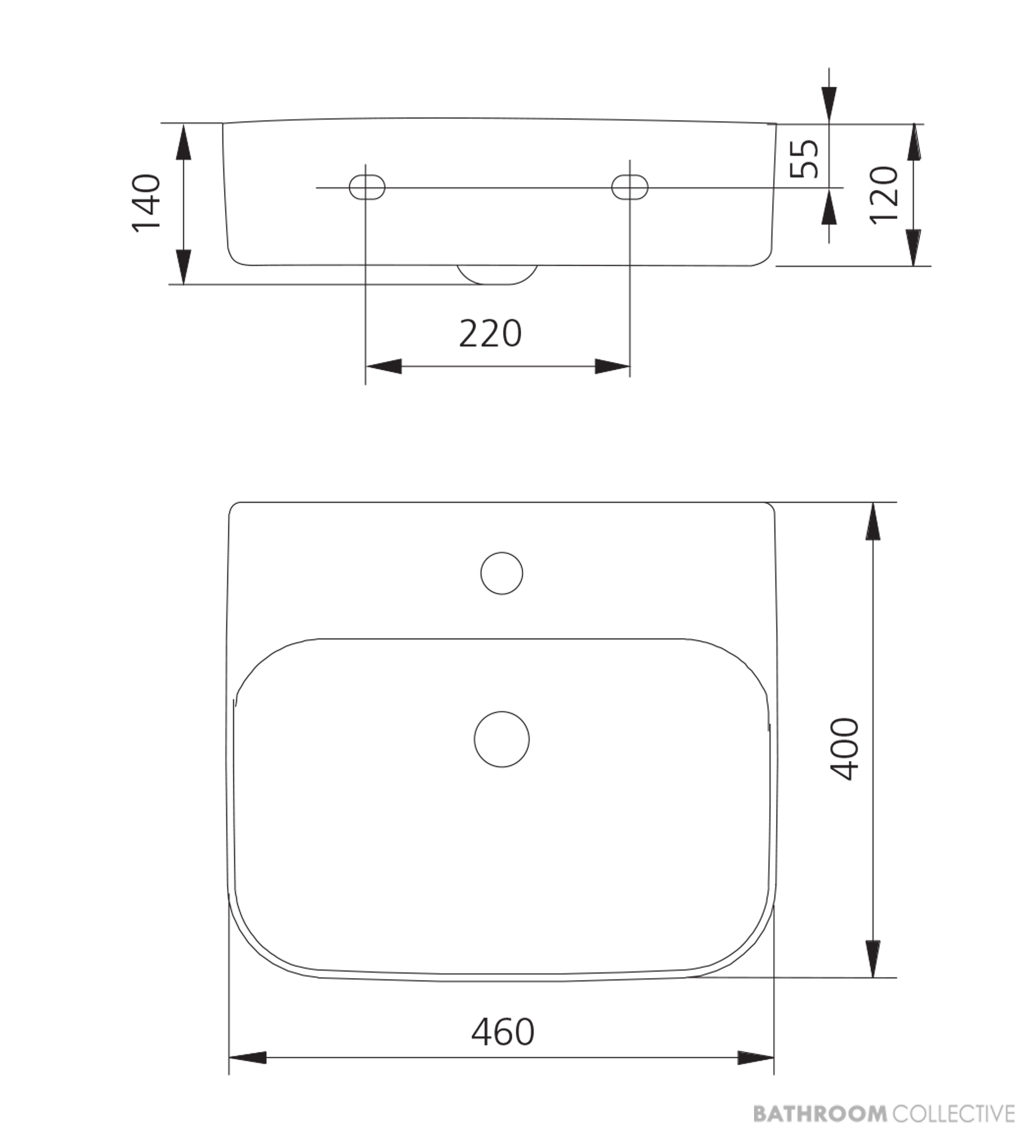 Oliveri Dublin Wall Hung Basin 460mm, 1TH, White