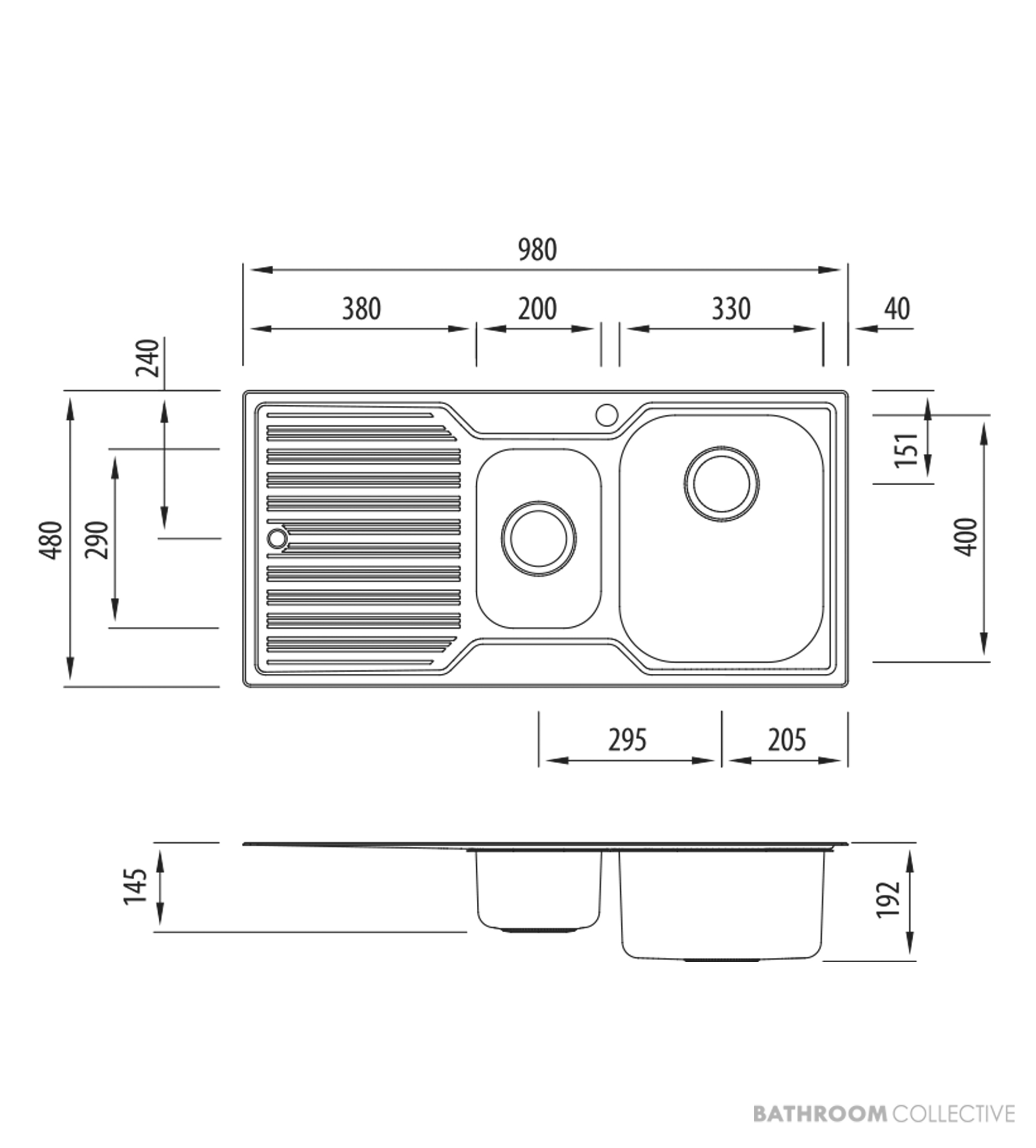 Oliveri Diaz Topmount 1 & 1/2 Double Bowl Sink 980mm, Left Drainer, Stainless DZ102 1TH