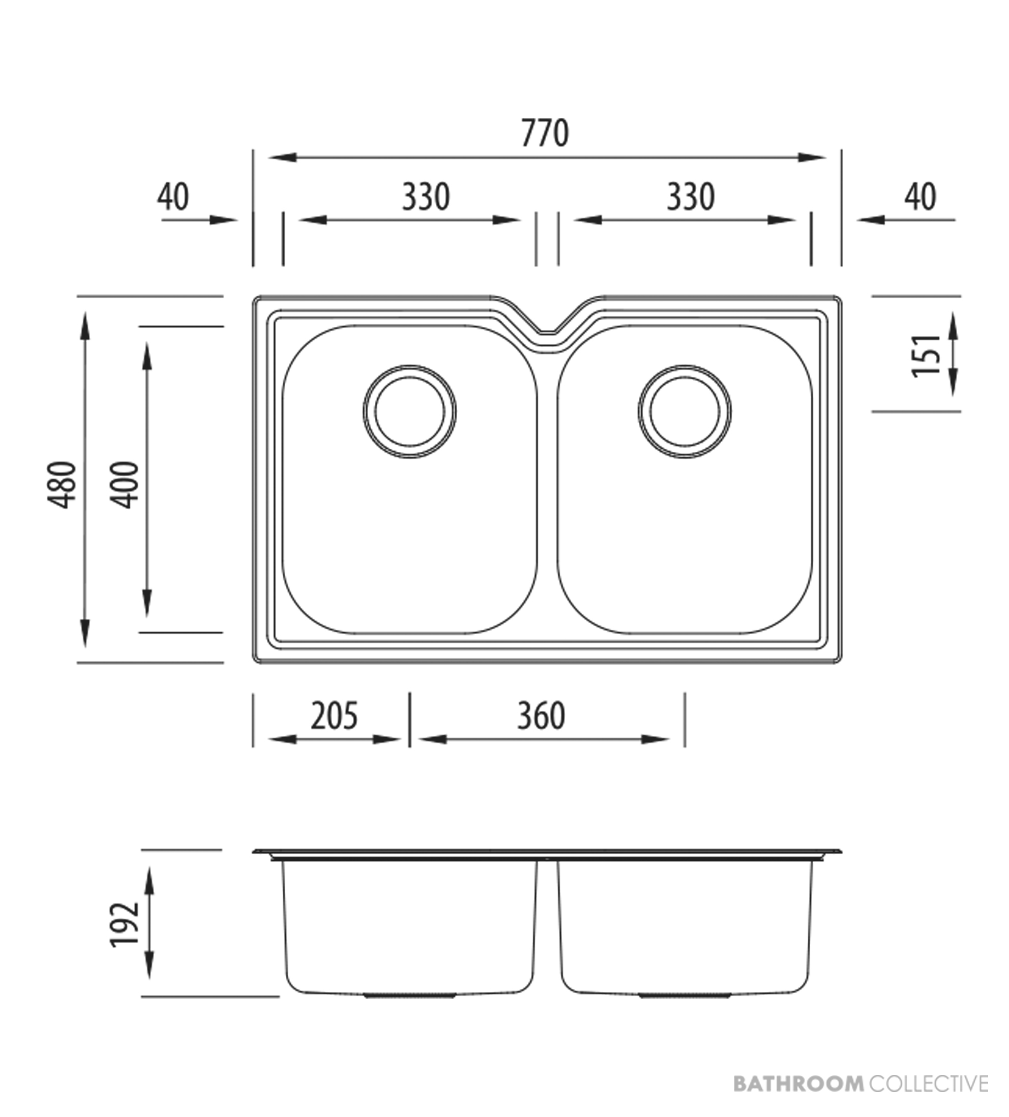 Oliveri Diaz Undermount Double Bowl Sink 770mm, Stainless DZ10U