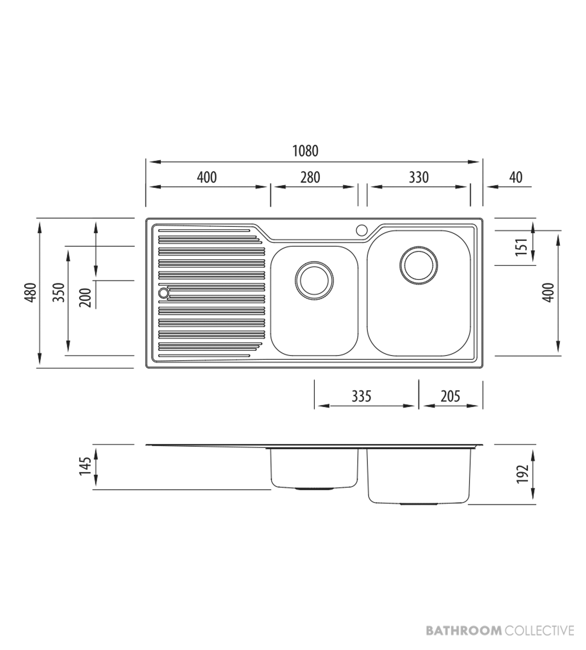 Oliveri Diaz Topmount 1 & 3/4 Double Bowl Sink 1080mm, Left Drainer, Stainless DZ112 1TH