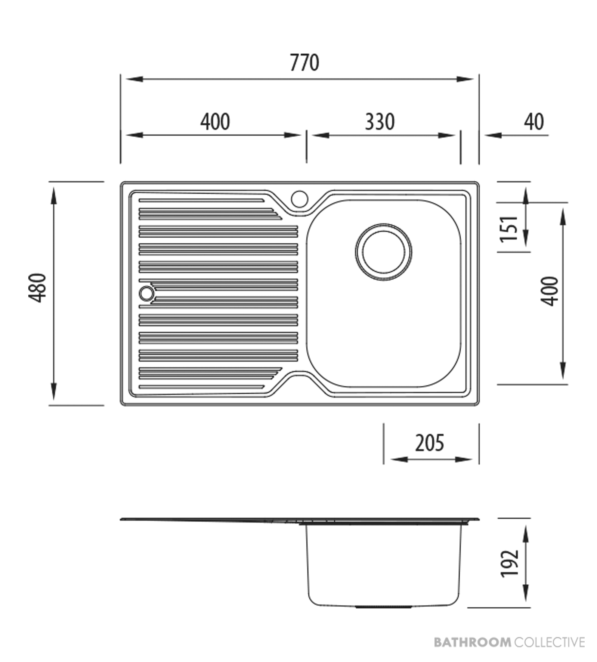 Oliveri Diaz Topmount Single Bowl Sink 770mm, Left Drainer, Stainless DZ122 1TH