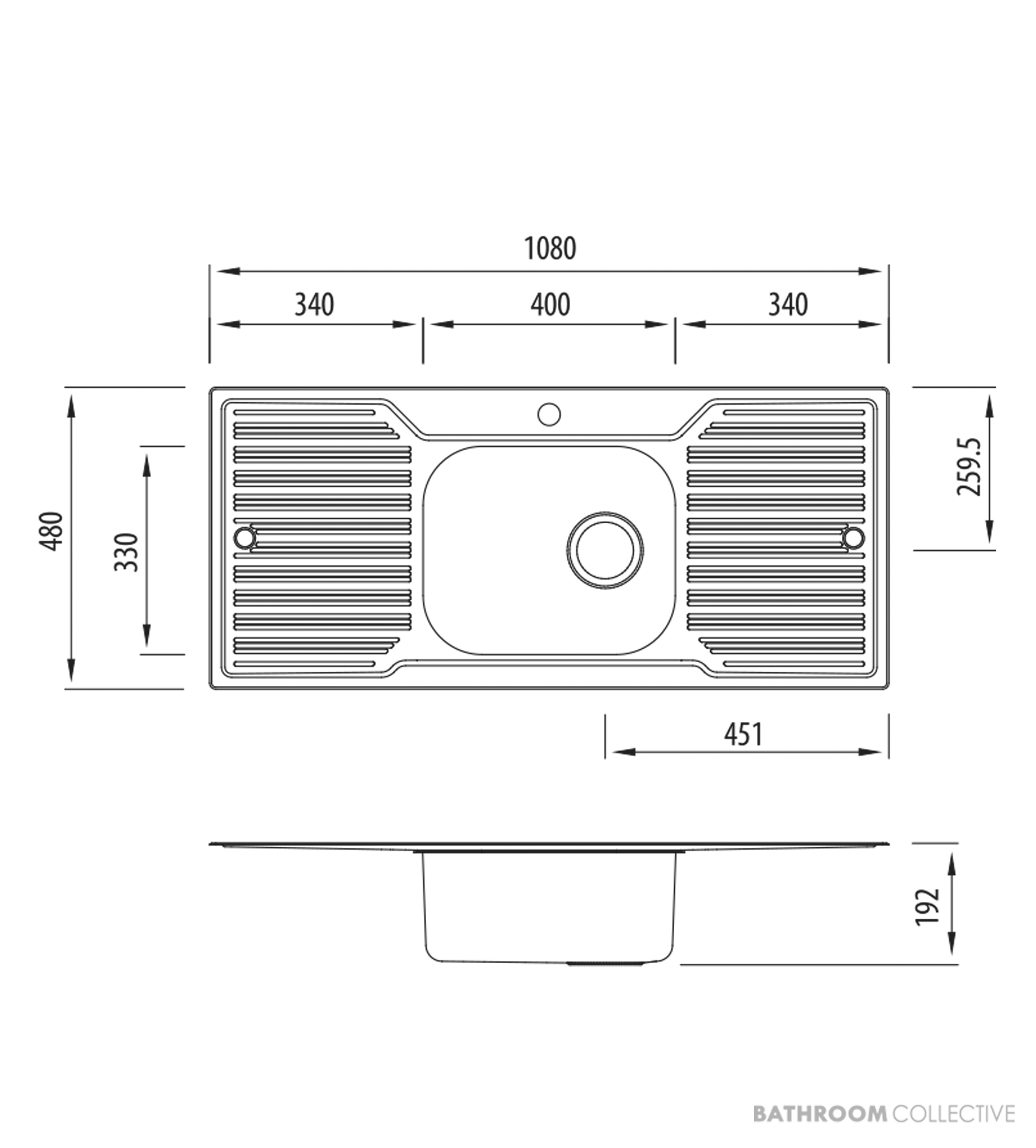 Oliveri Diaz Topmount Single Bowl Sink 1080mm, Double Drainer, Stainless DZ133 1TH