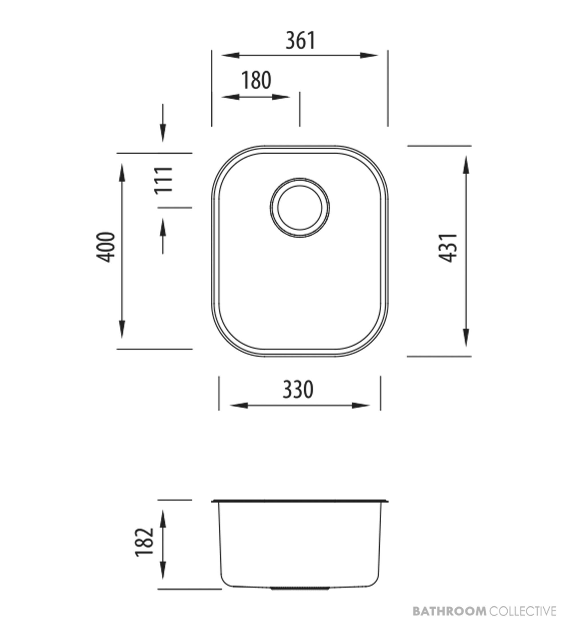 Oliveri Diaz Undermount Single Bowl Sink 361mm, Stainless DZ150U