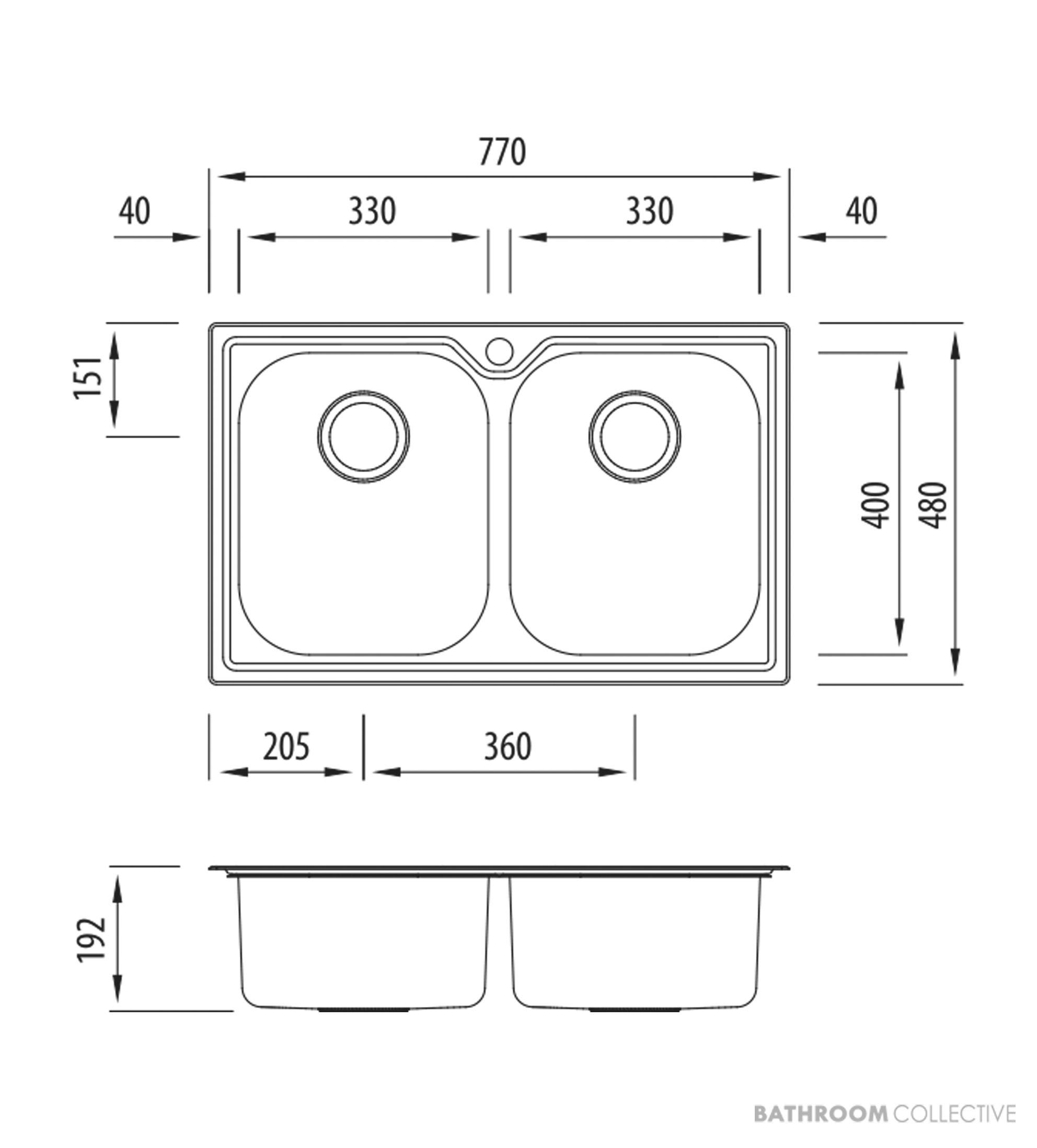 Oliveri Diaz Topmount Double Bowl Sink 770mm, Stainless DZ163 1TH