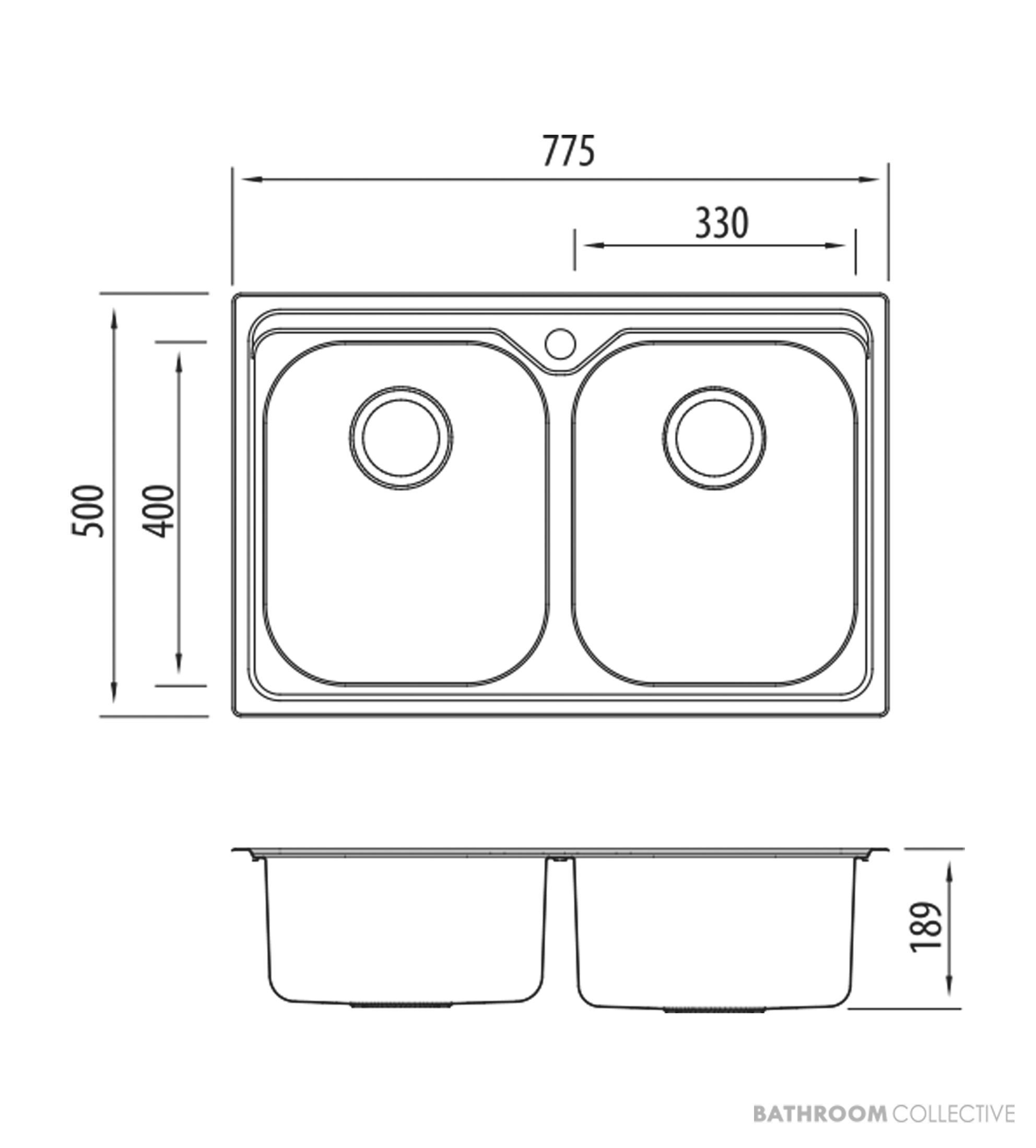 Oliveri Diaz Top & Under Mount Double Universal Bowl Sink 775mm, 1th, Stainless DZ23TU 1TH