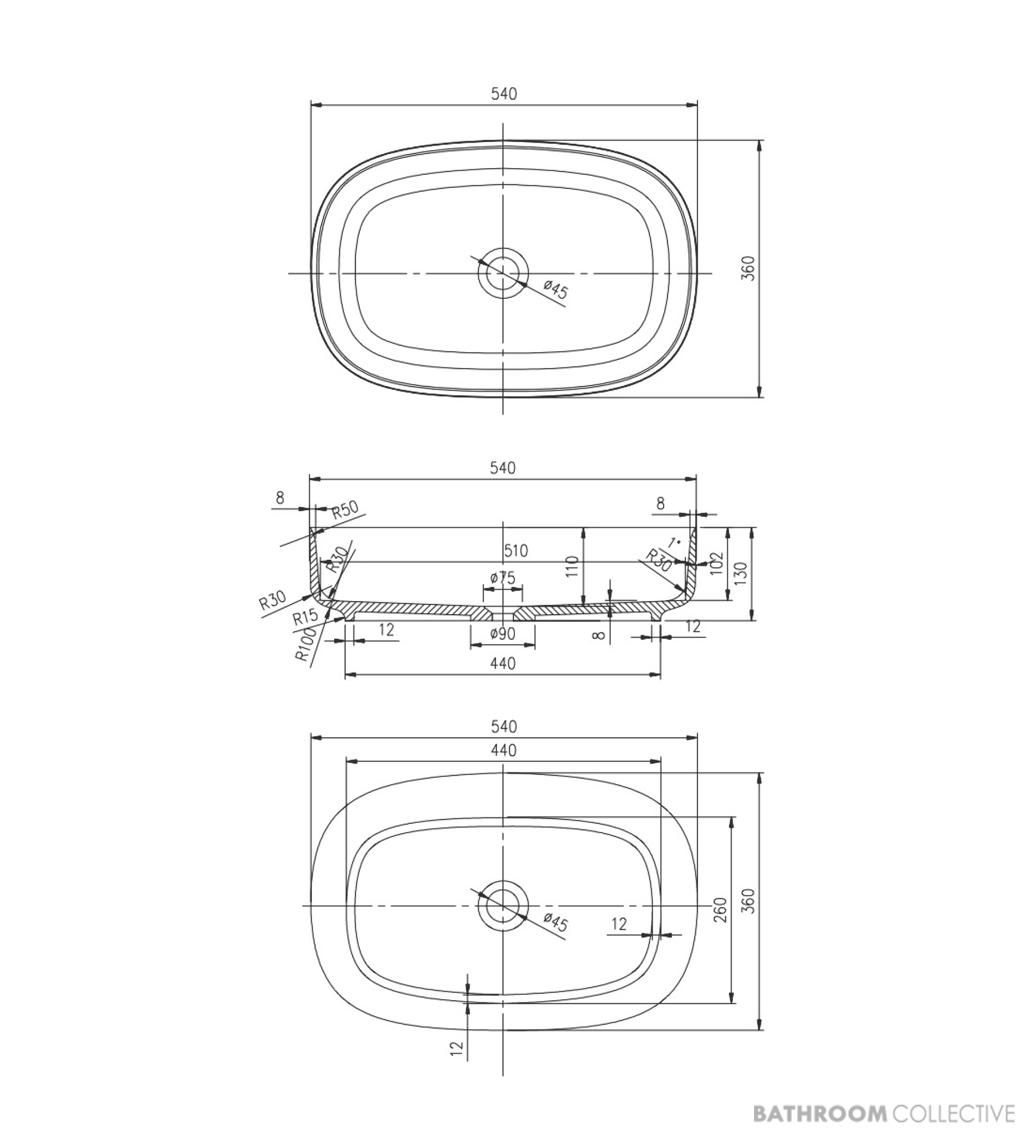 Loughlin Eden Oval Acrylic 540mm Above Counter Basin, White
