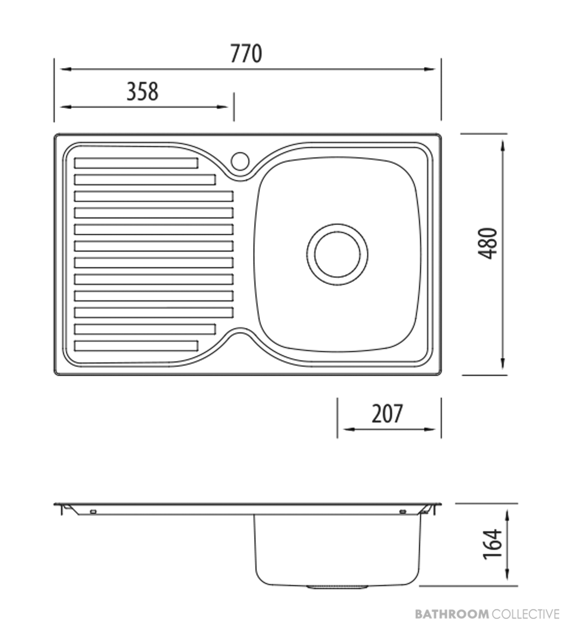 Oliveri Endeavour Topmount Single Bowl Sink 770mm, Left Drainer, Stainless EE22 1TH