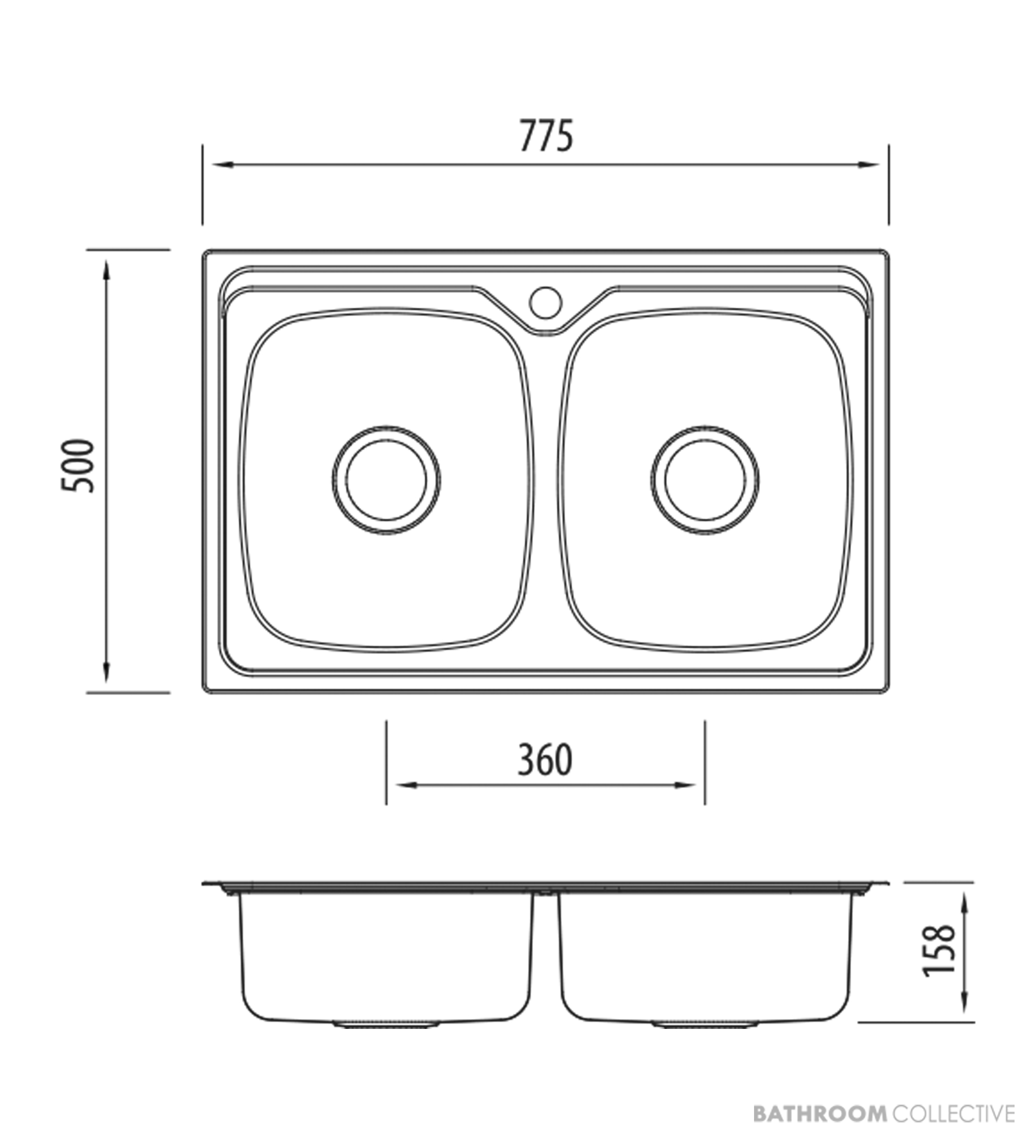 Oliveri Endeavour Top & Under Mount Double Bowl Sink 775mm, Stainless EE23TU 1TH