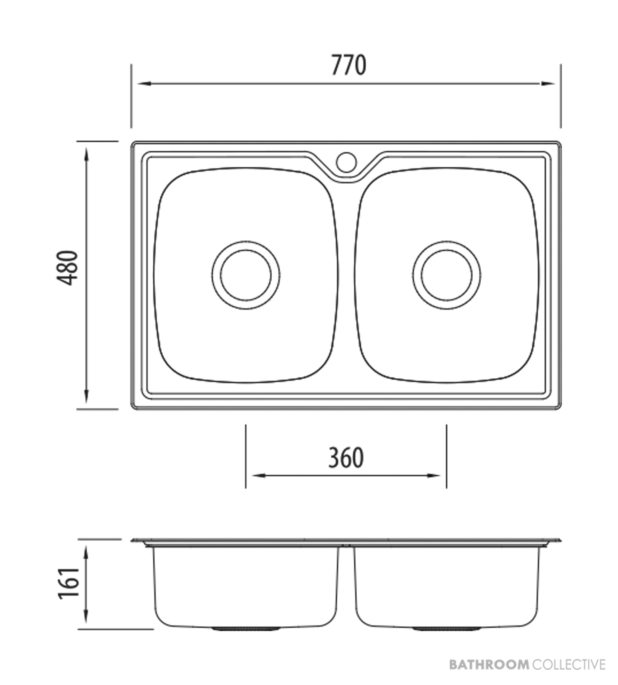 Oliveri Endeavour Topmount Double Bowl Sink 770mm, Stainless EE64 1TH