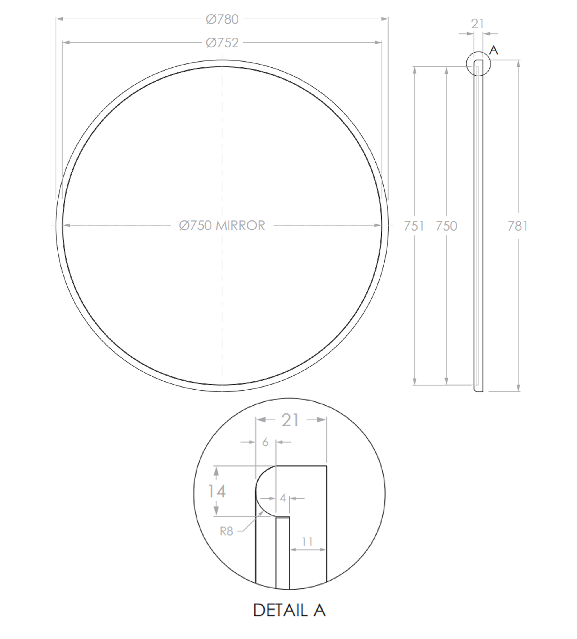 ADP Ella 750mm Round Frame Mirror