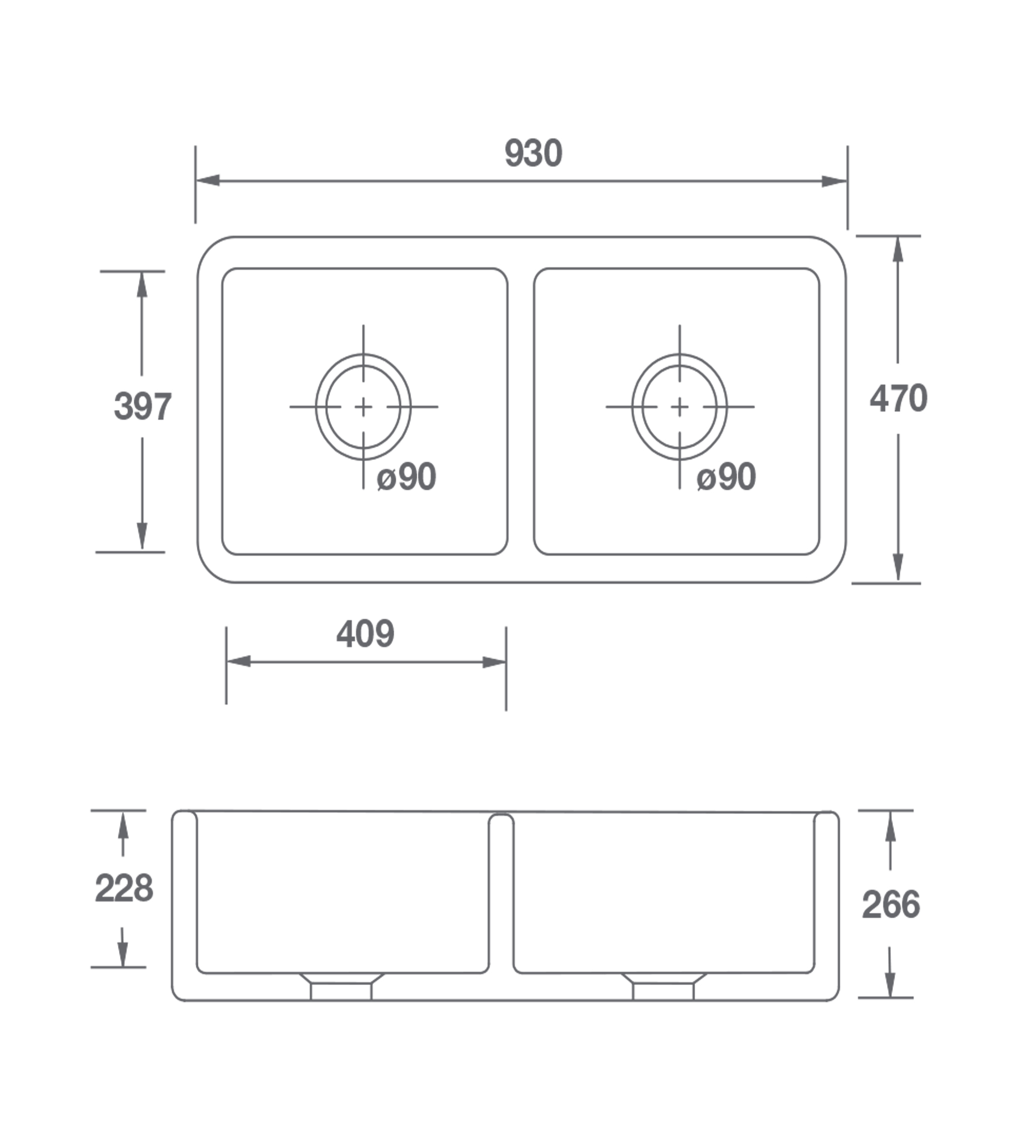 Shaws of Darwen Farnworth Double 930 Butler Sink, White