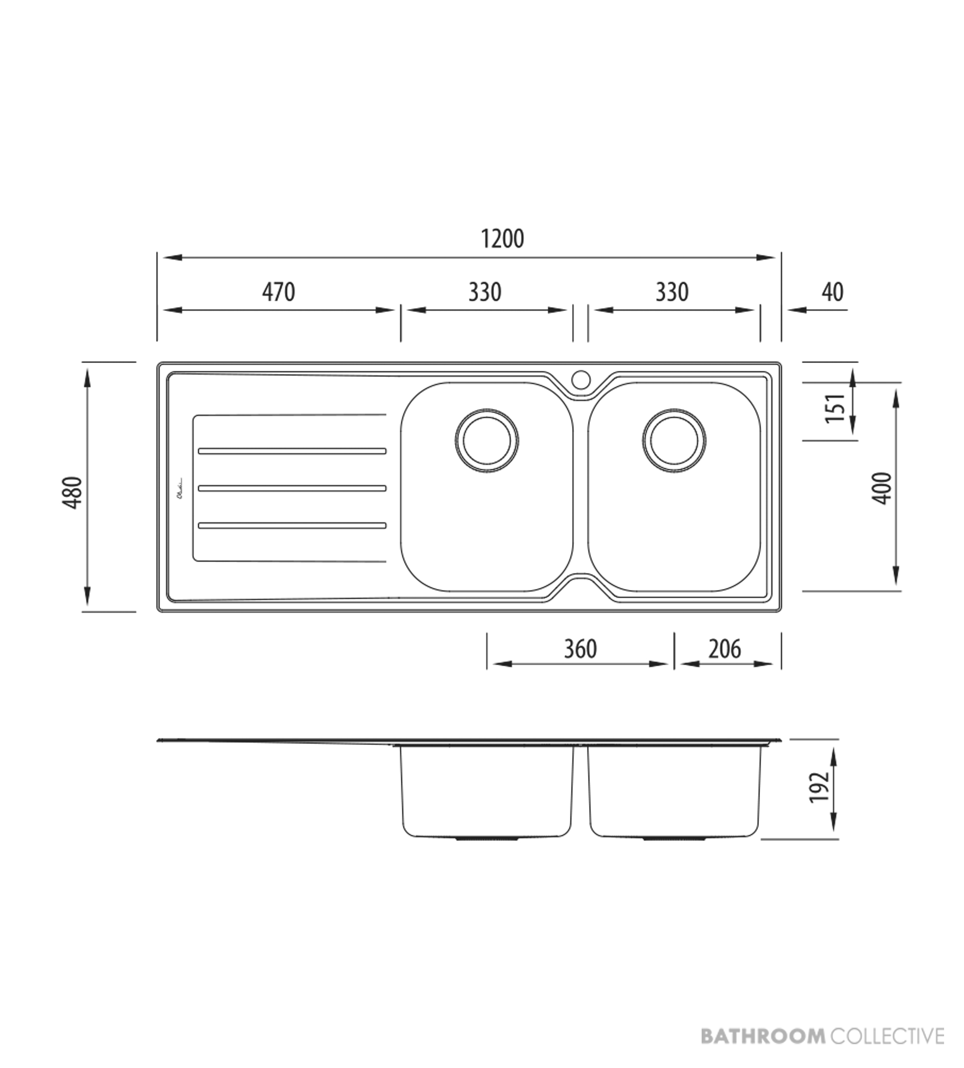 Oliveri Flinders Topmount Double Bowl Sink 1200mm, Left Drainer, Stainless FL172 1TH
