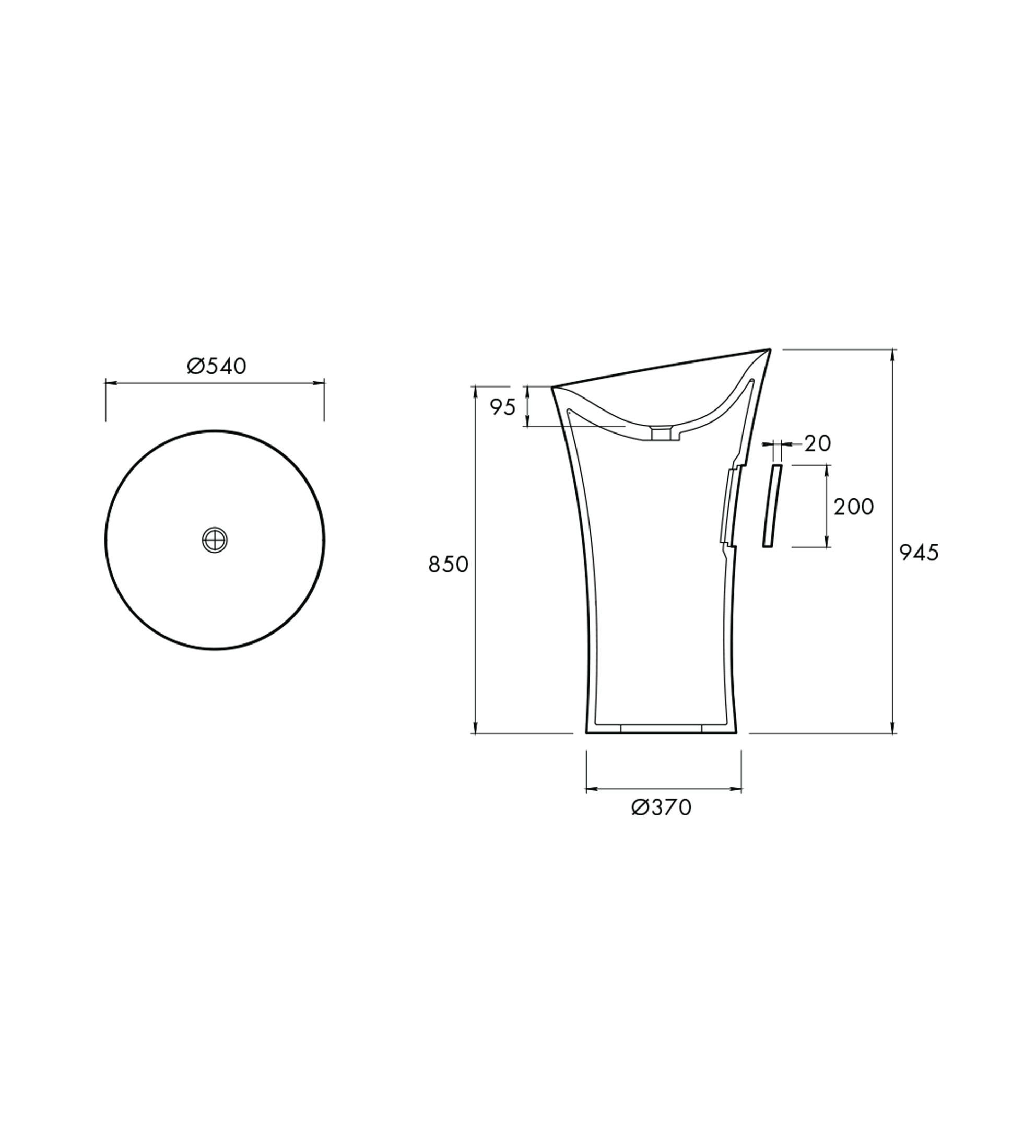 Apaiser Chameleon Freestanding A-Series 540mm Stone Basin