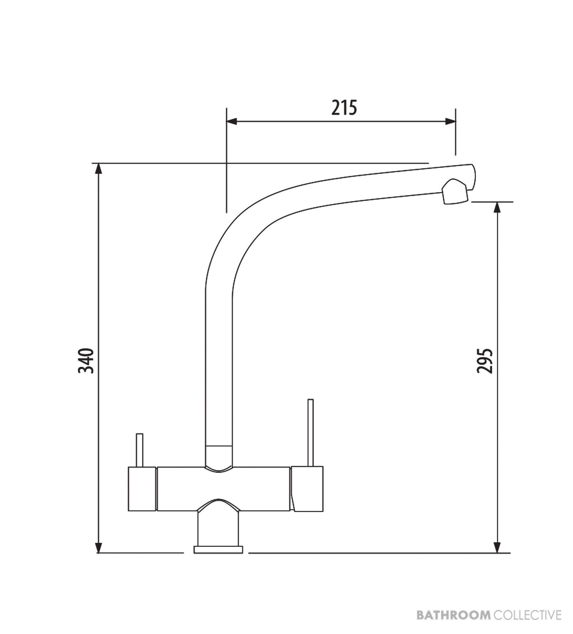Oliveri Essentials 215mm Square Goose Neck 3 Way Filter Tap, Polished Chrome