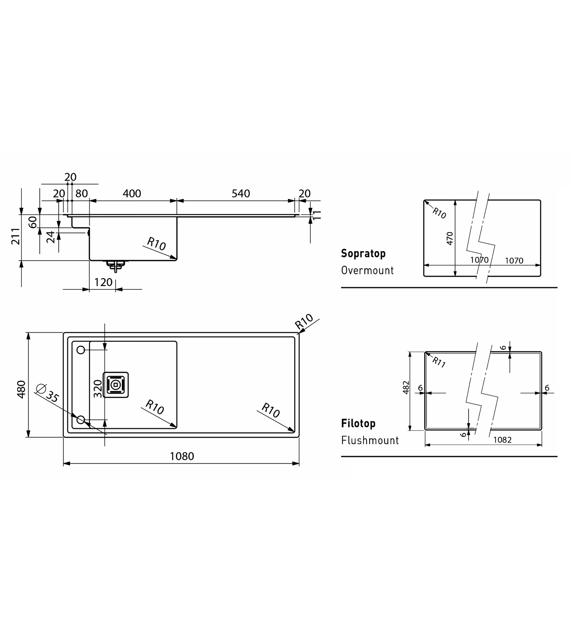 Artinox Ghost 1040 Kitchen Sink with Cover, Stainless Steel