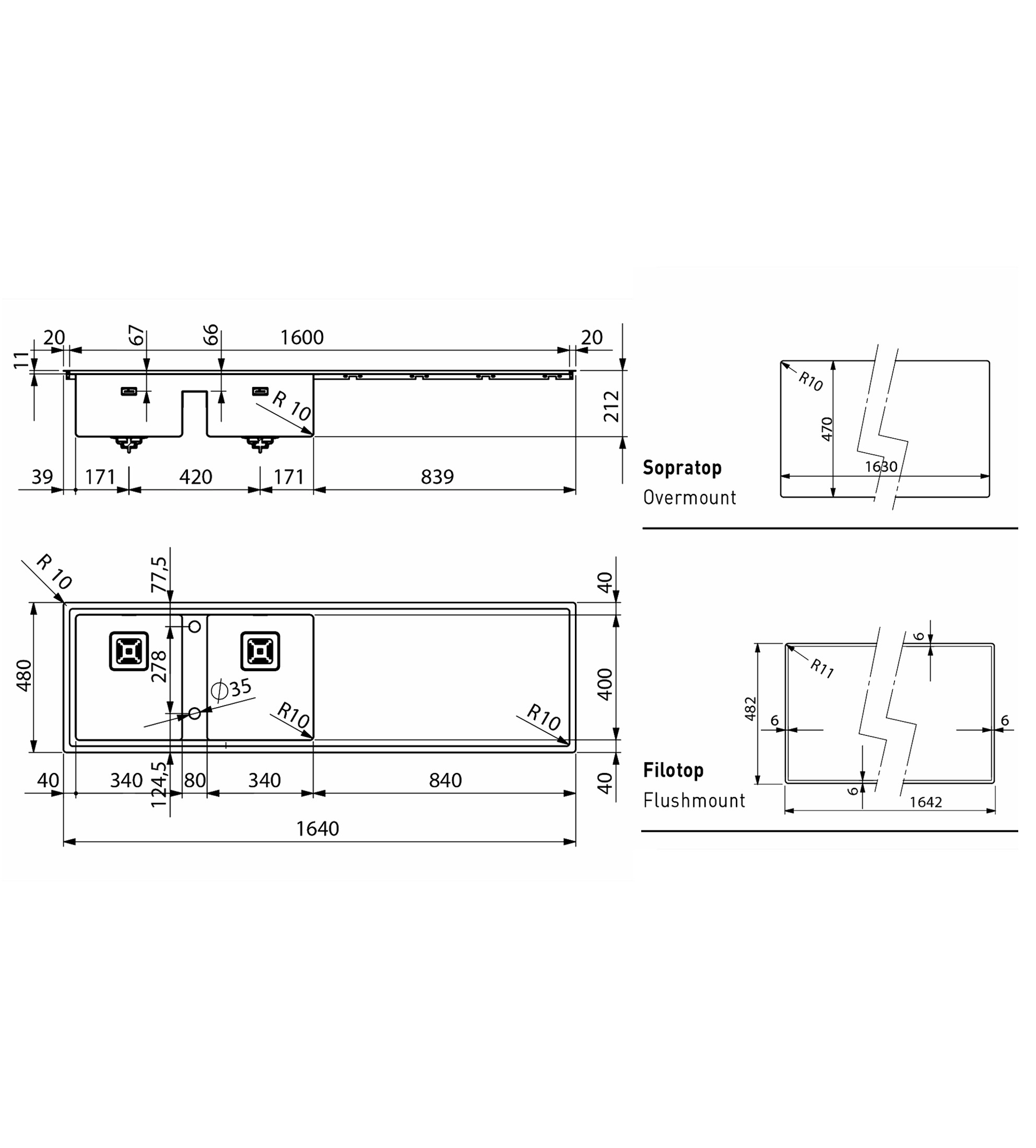 Artinox Ghost 1600 Kitchen Sink with Cover, Stainless Steel