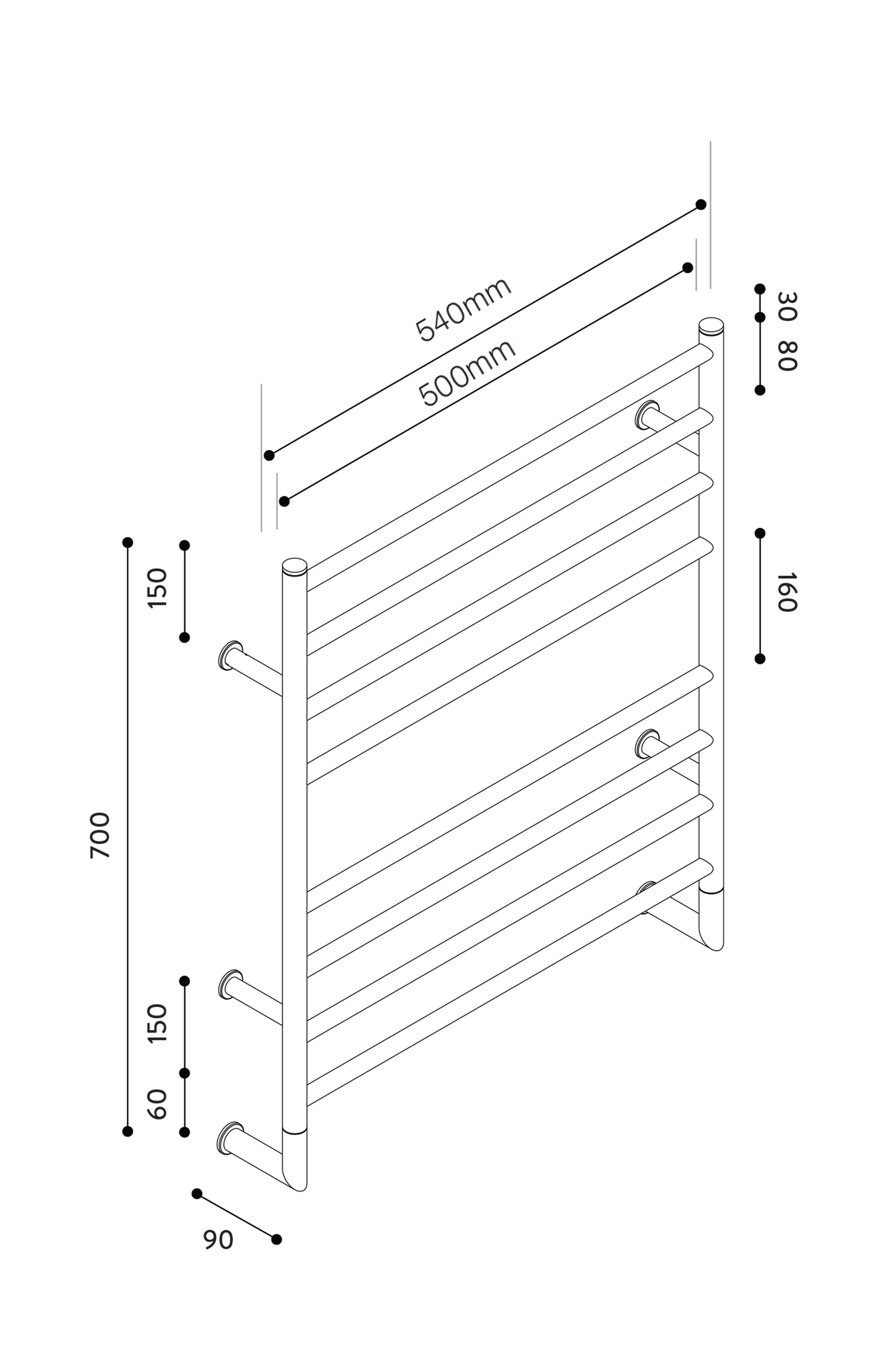 Hydrotherm H Series Non-Heated Towel Rail 700mm x 500mm