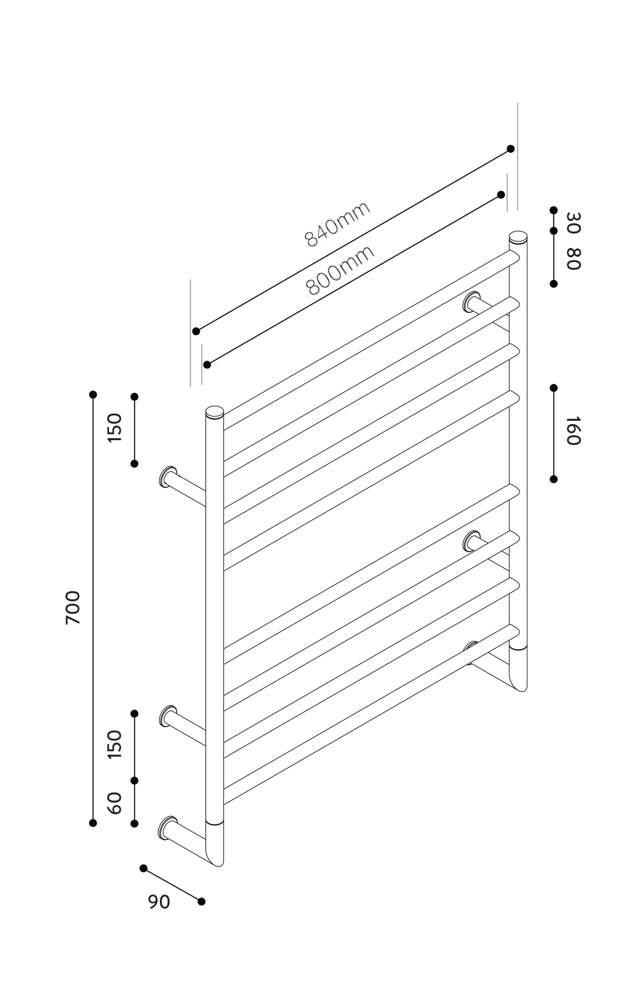 Hydrotherm H Series Non-Heated Towel Rail 700mm x 800mm