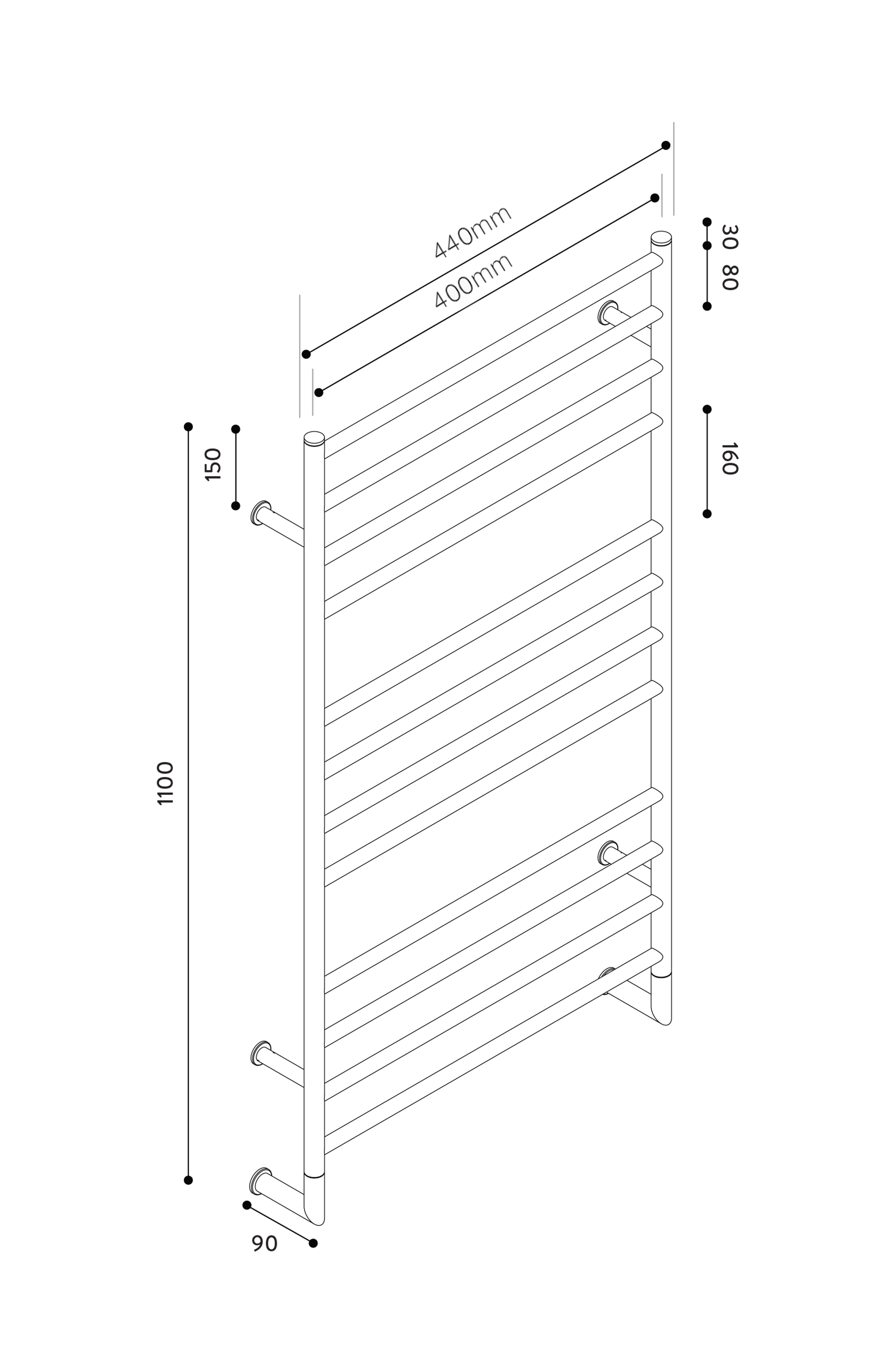 Hydrotherm H Series Non-Heated Towel Rail 1100mm x 400mm