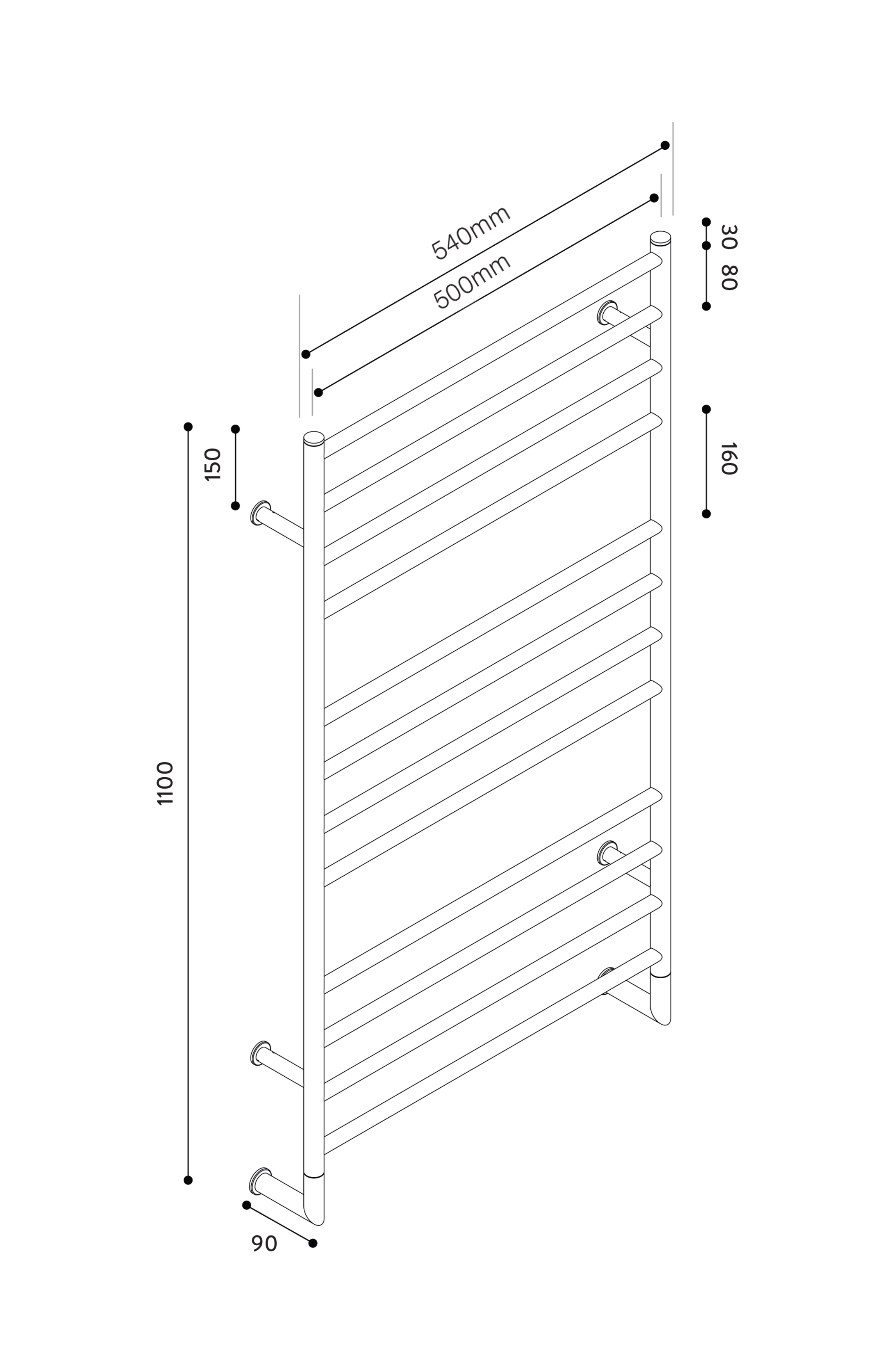 Hydrotherm H Series Non-Heated Towel Rail 1100mm x 500mm