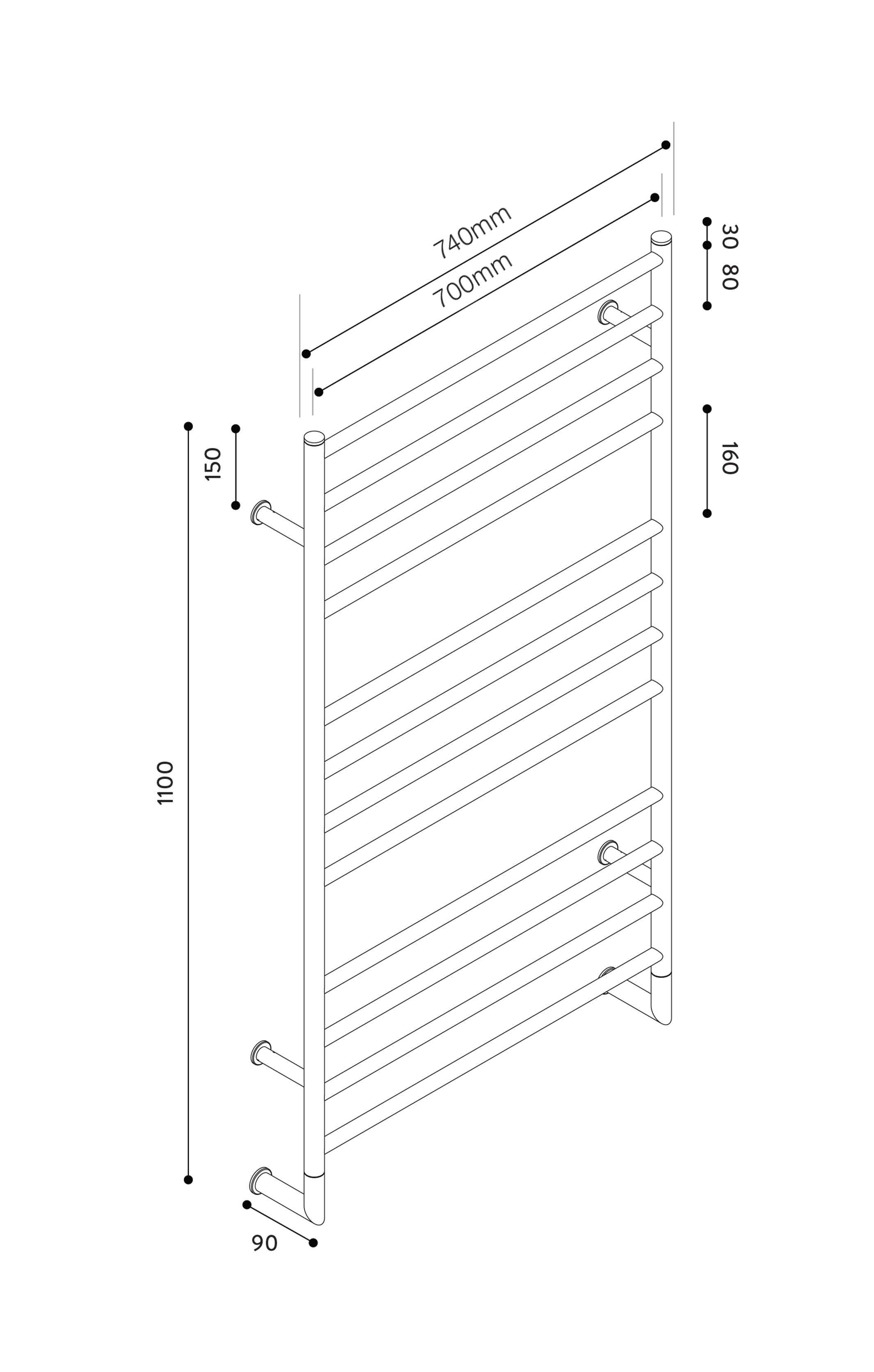 Hydrotherm H Series Non-Heated Towel Rail 1100mm x 700mm