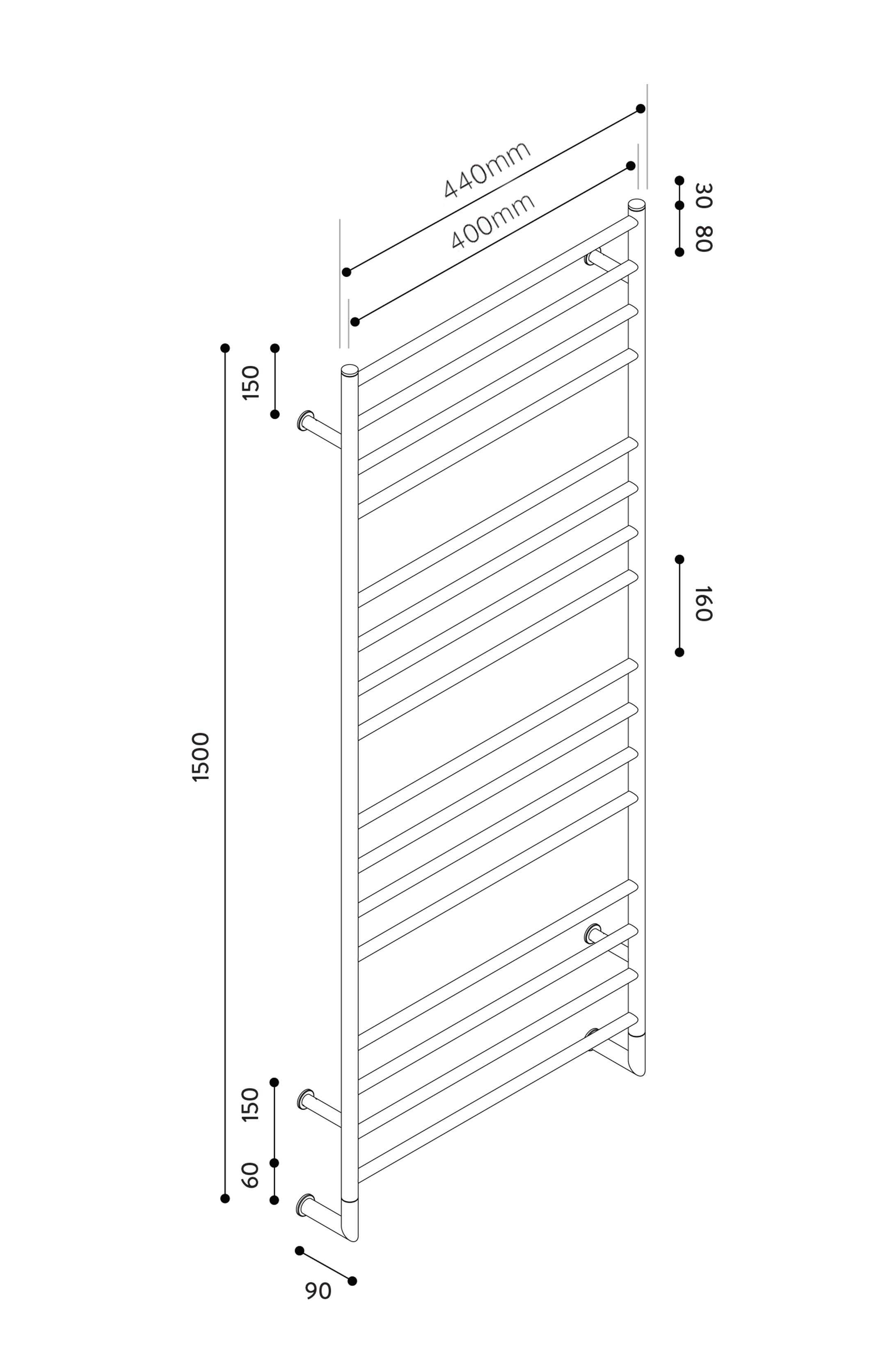 Hydrotherm H Series Non-Heated Towel Rail 1500mm x 400mm