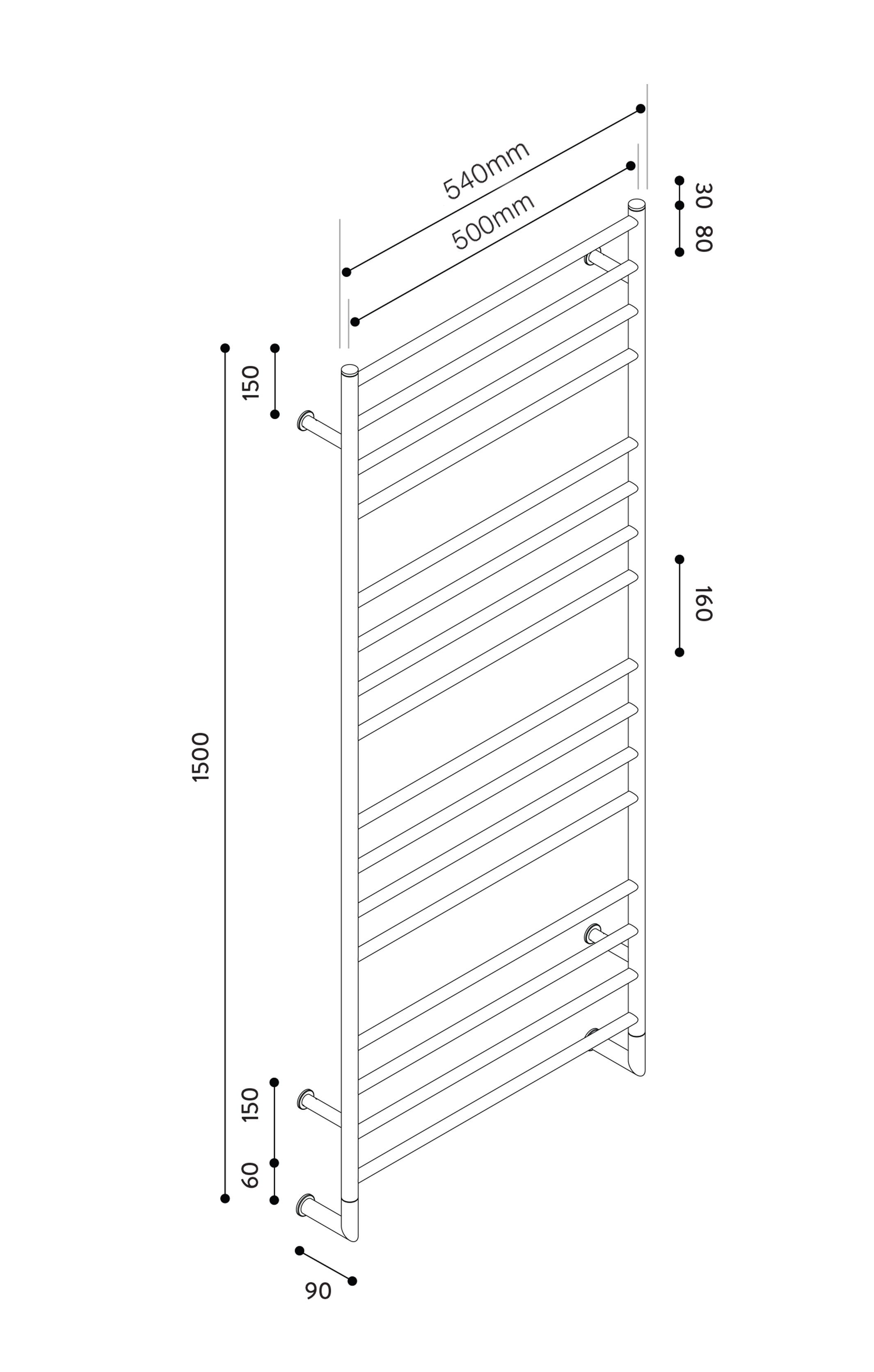 Hydrotherm H Series Non-Heated Towel Rail 1500mm x 500mm
