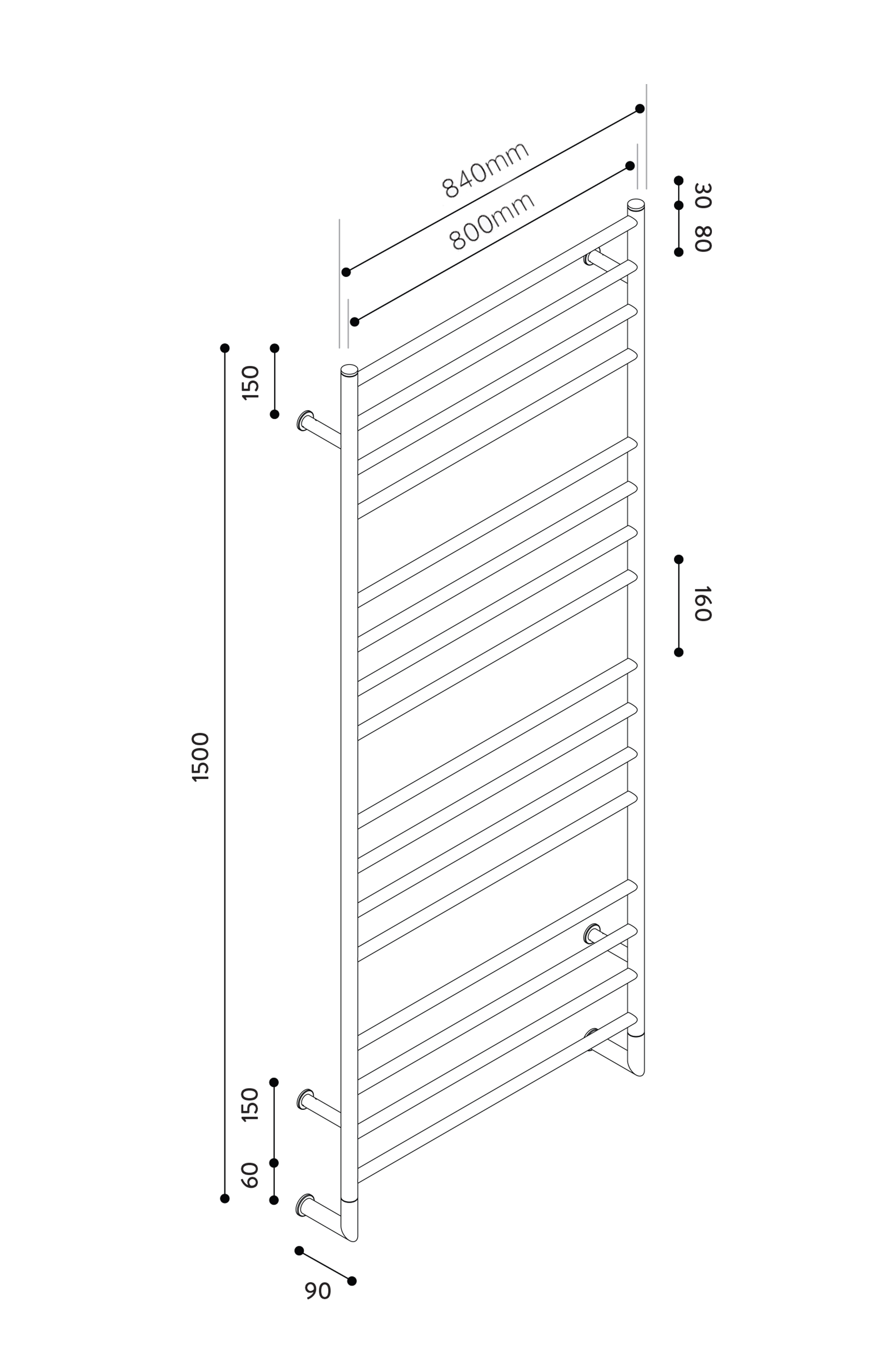 Hydrotherm H Series Non-Heated Towel Rail 1500mm x 800mm