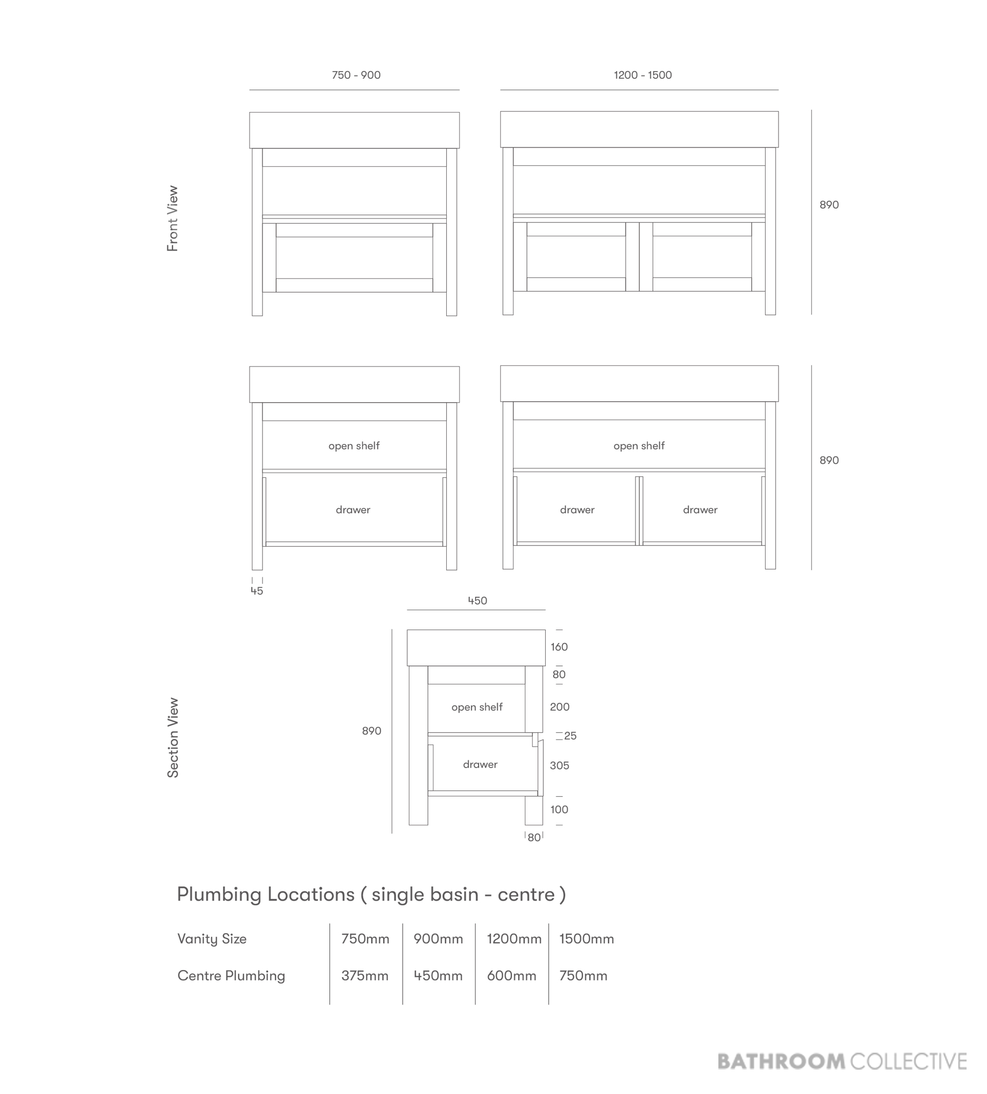 Loughlin Hargraves Single Drawer with Open Shelf Freestanding Timber Vanity on Legs