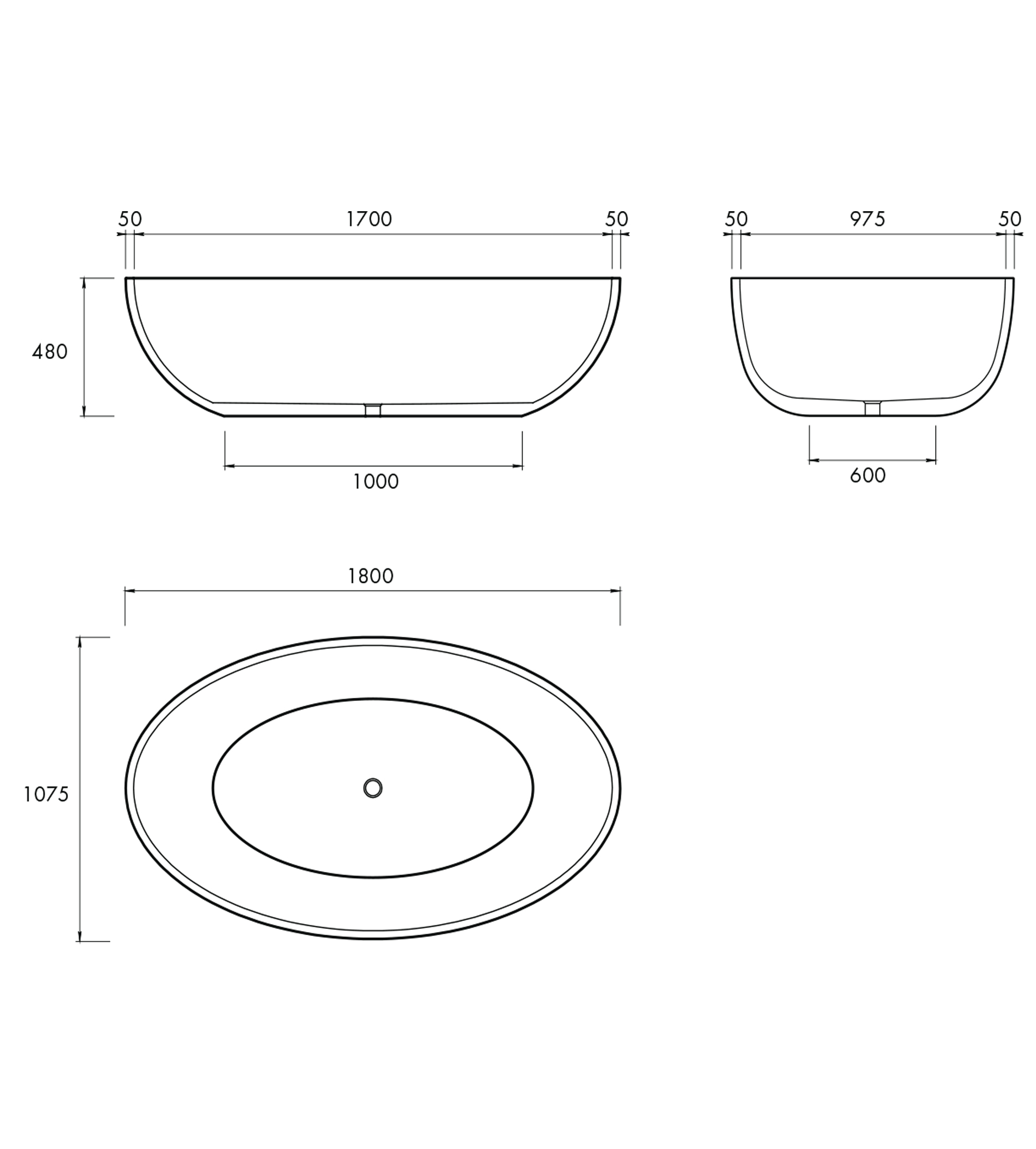 Apaiser Haven 1800mm Stone Freestanding Bath Without Base