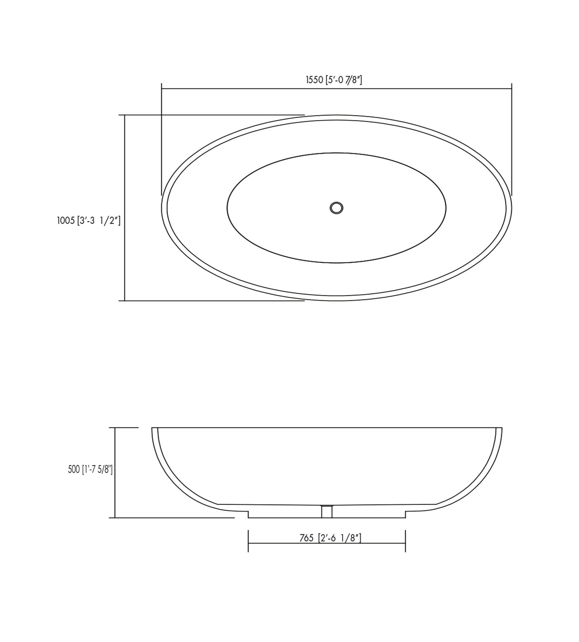 Apaiser Haven 1550mm Stone Freestanding Bath With Base